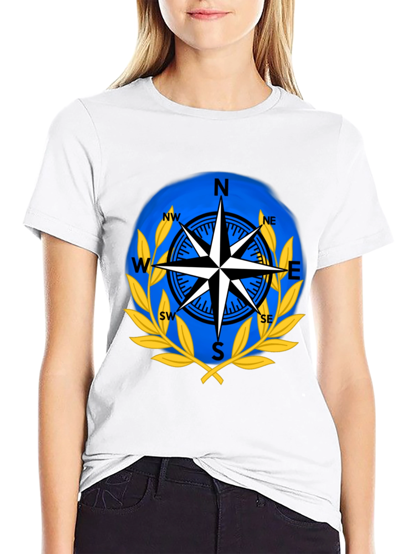 Compass Rose Graphic T-Shirt - Black Cotton Blend