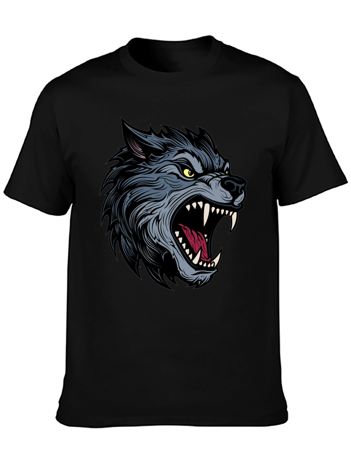 Mens Black T-Shirt with Wolf Graphic