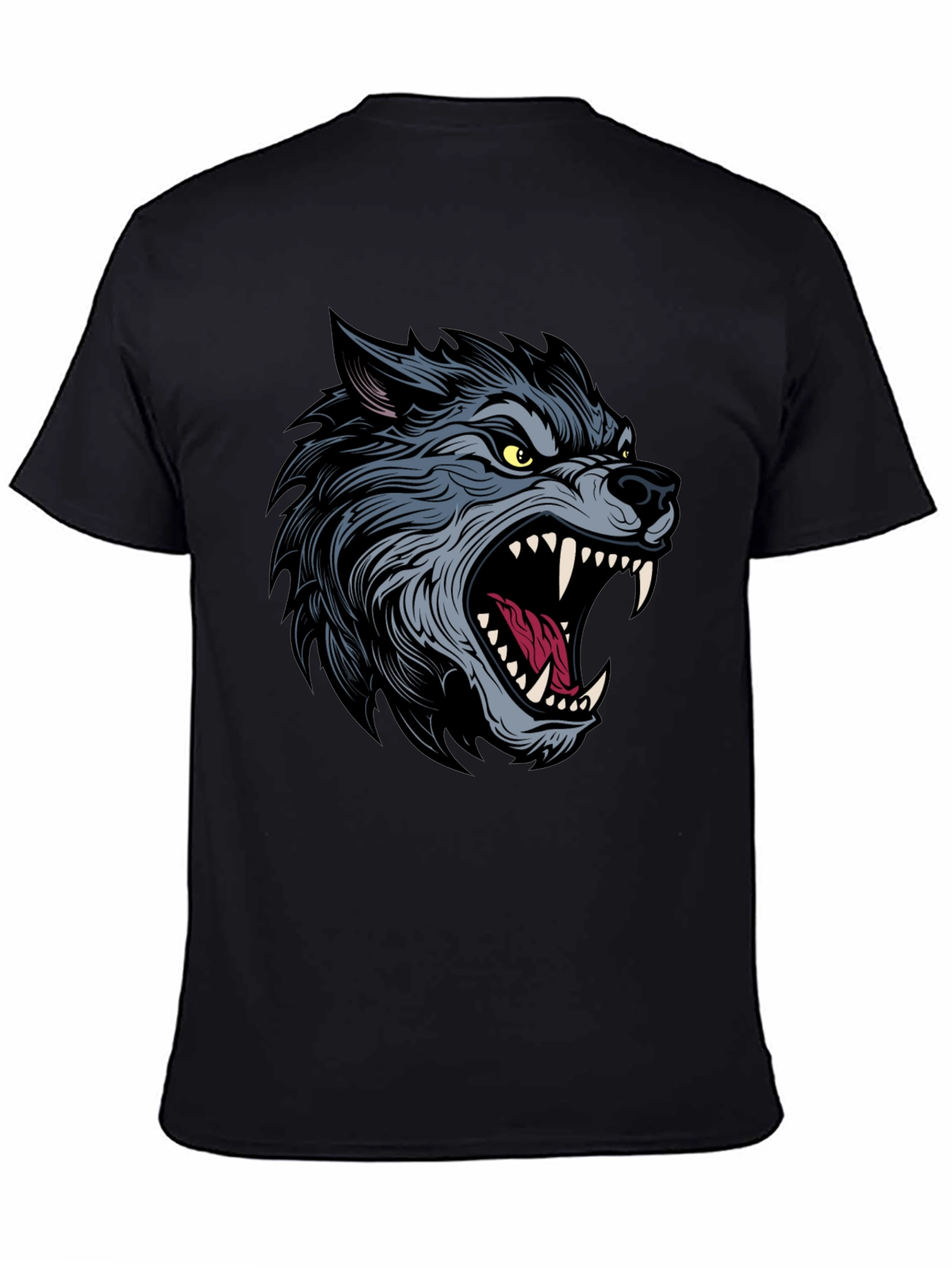 Mens Black T-Shirt with Wolf Graphic