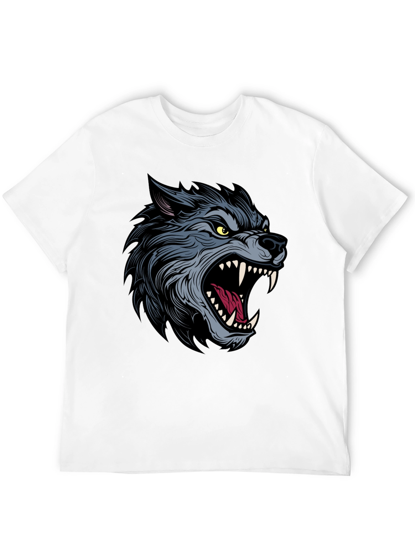 Mens Black T-Shirt with Wolf Graphic