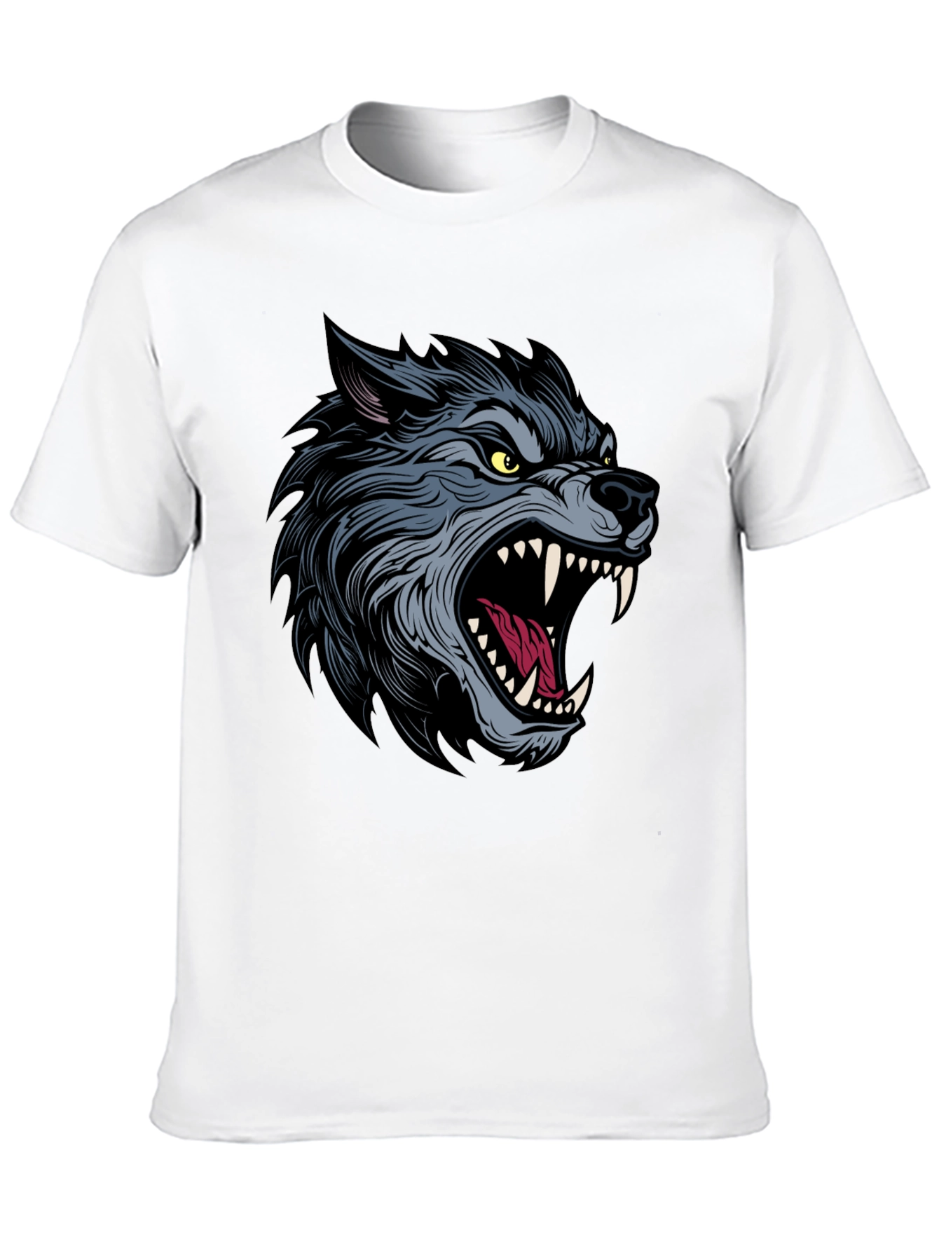 Mens Black T-Shirt with Wolf Graphic