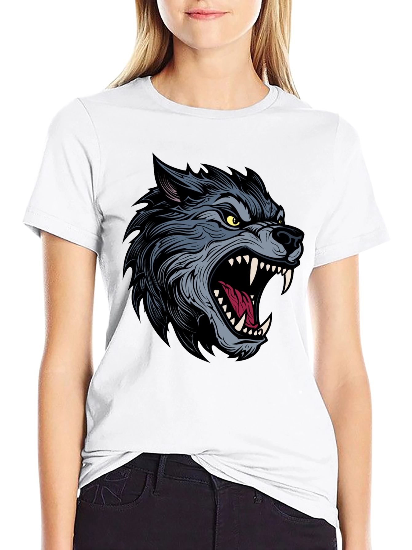 Mens Black T-Shirt with Wolf Graphic