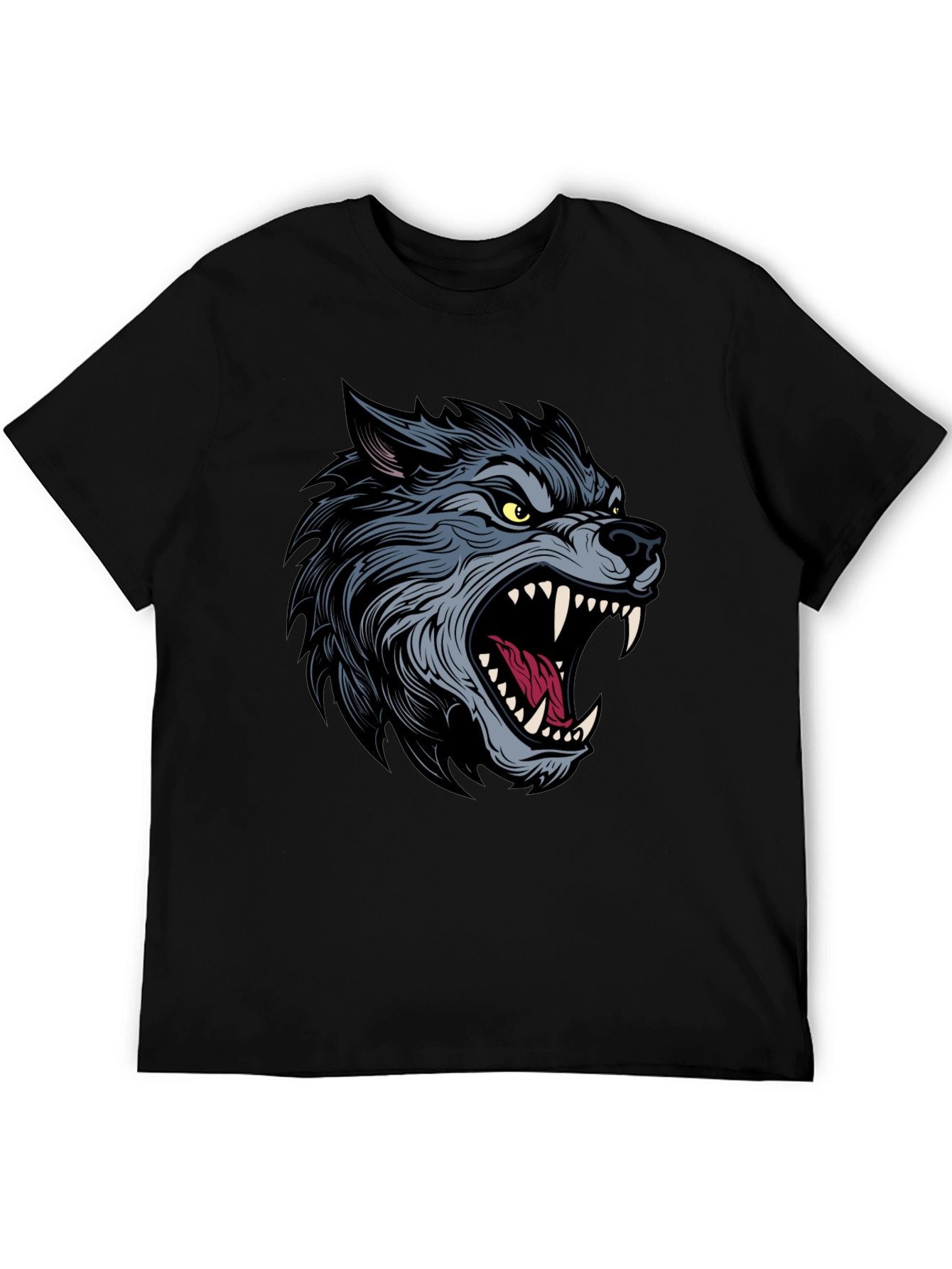 Mens Black T-Shirt with Wolf Graphic