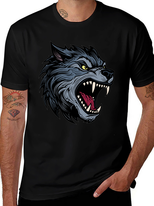 Mens Black T-Shirt with Wolf Graphic