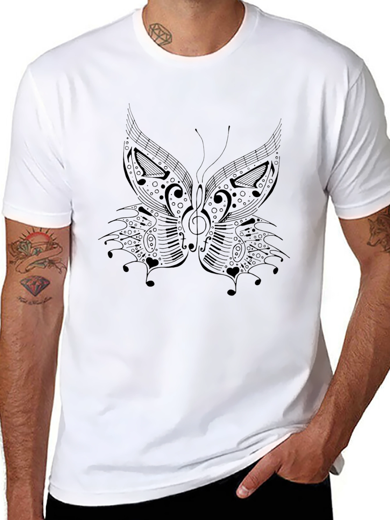 Musical Butterfly Graphic Black T-Shirt