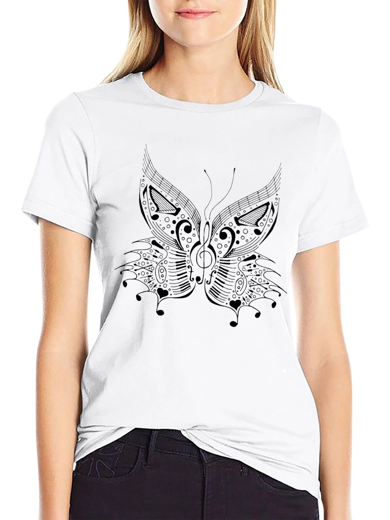 Musical Butterfly Graphic Black T-Shirt