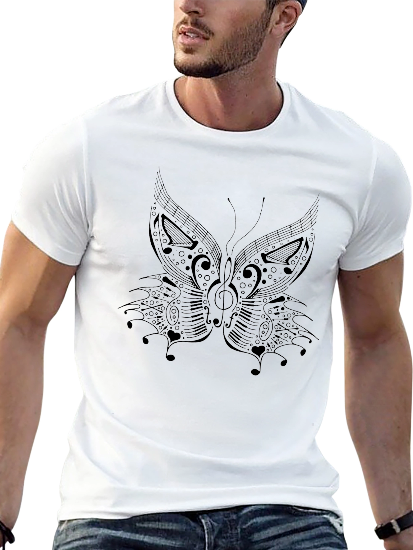 Musical Butterfly Graphic Black T-Shirt