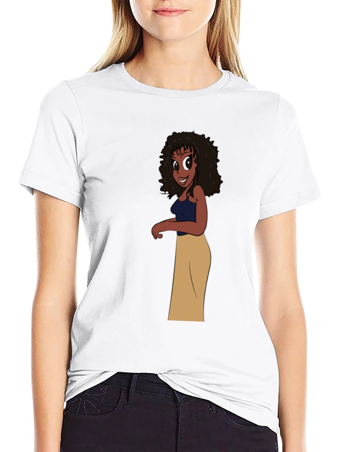 Cartoon Girl Graphic Black T-Shirt