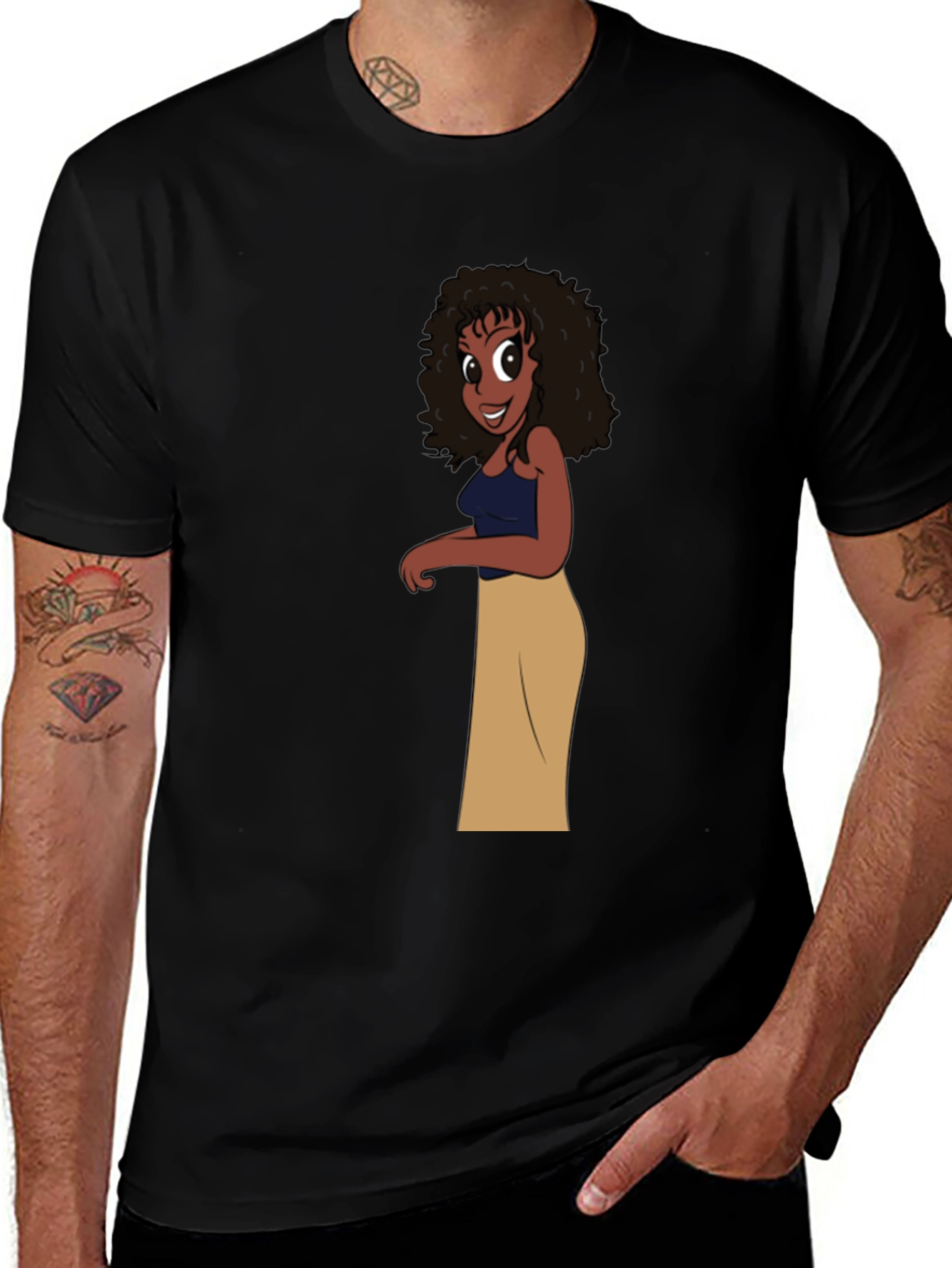 Cartoon Girl Graphic Black T-Shirt