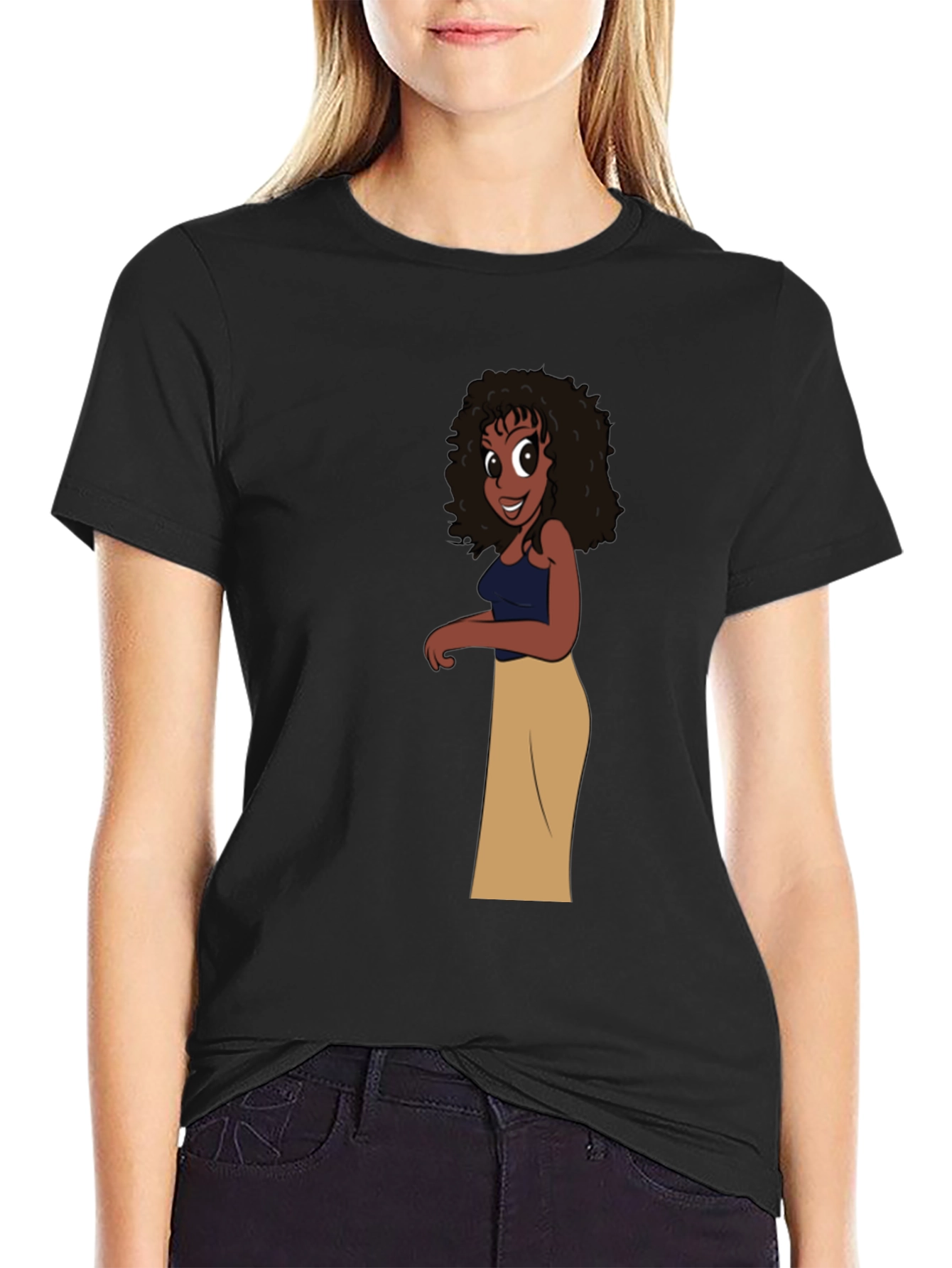 Cartoon Girl Graphic Black T-Shirt