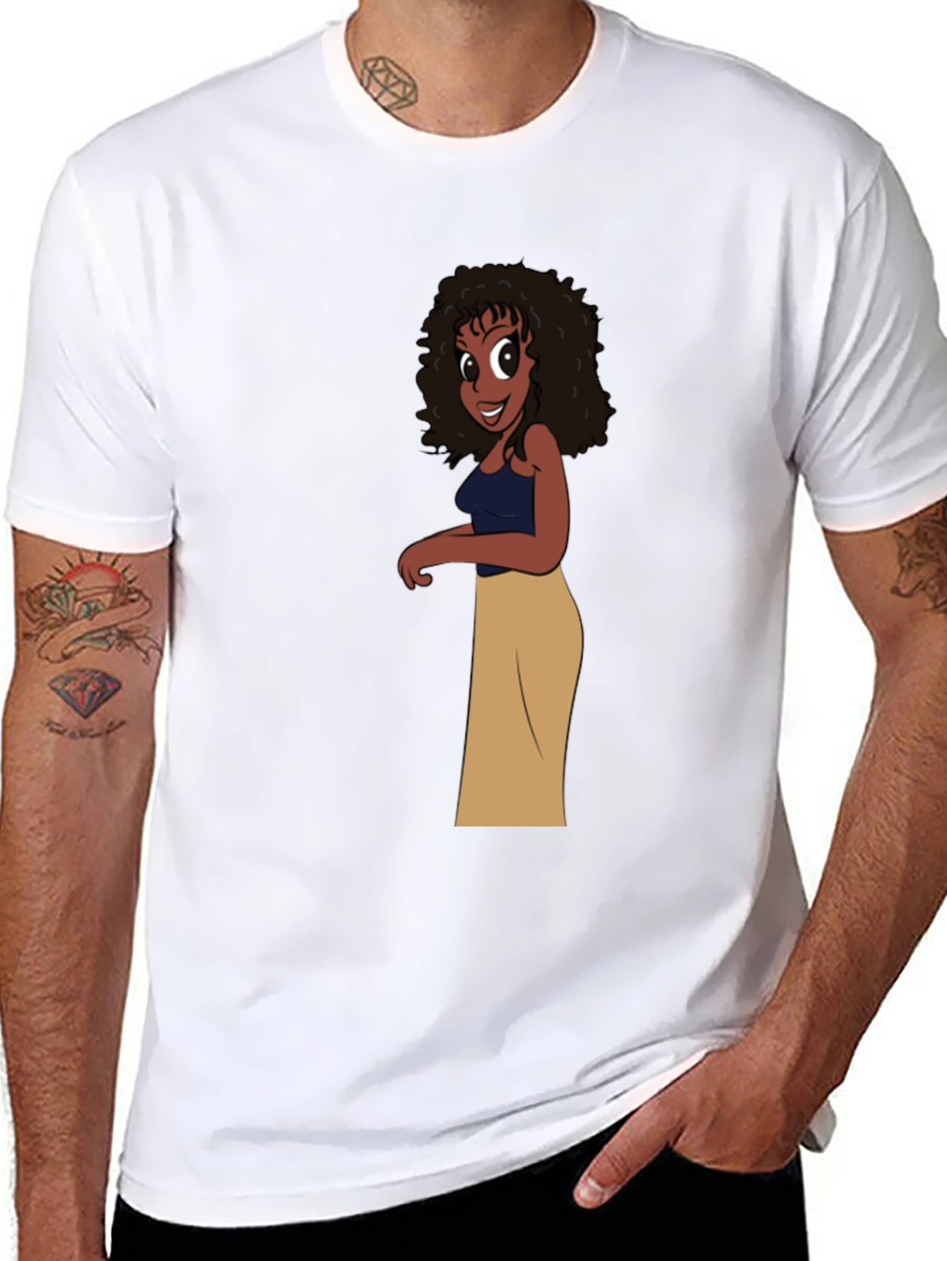 Cartoon Girl Graphic Black T-Shirt