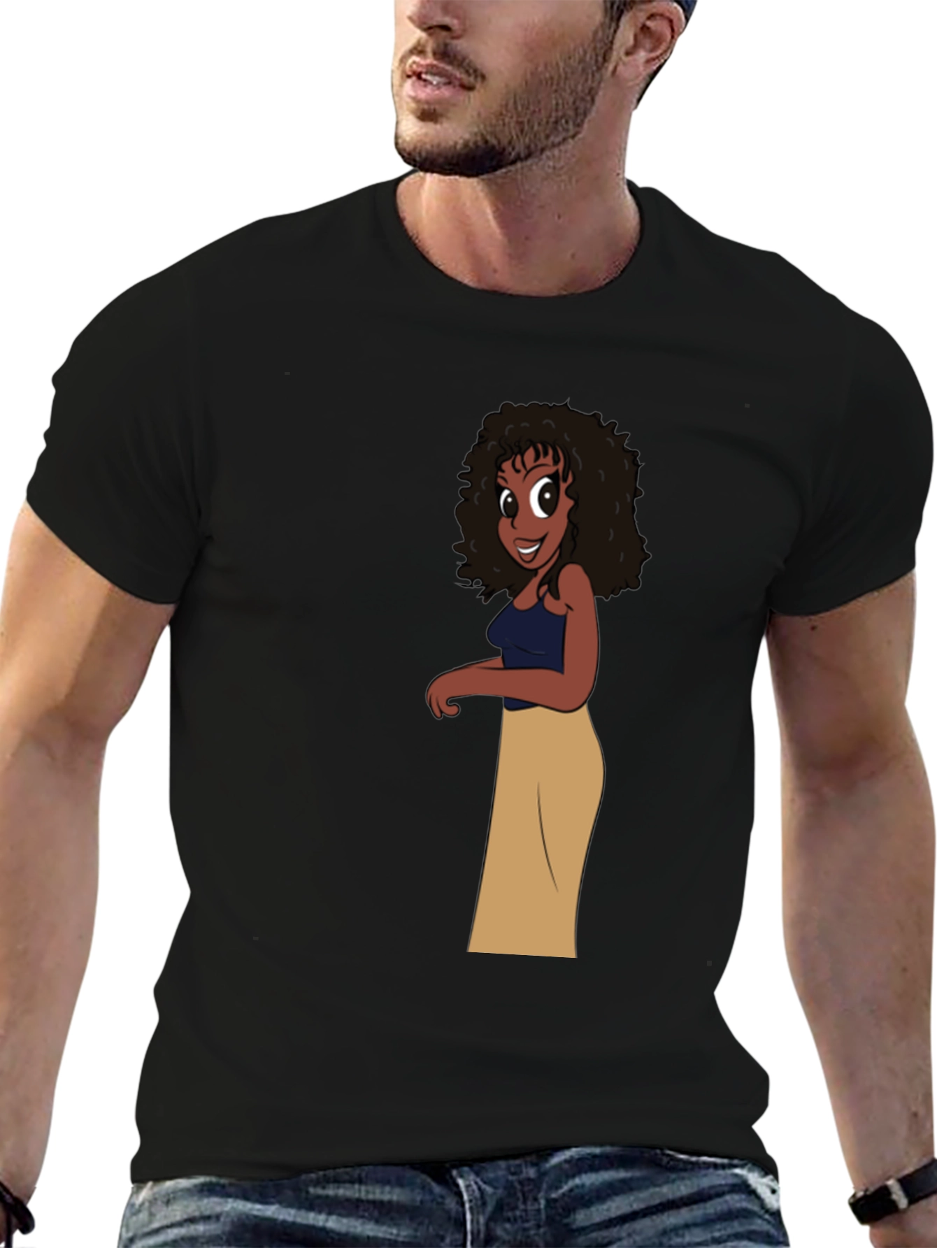 Cartoon Girl Graphic Black T-Shirt