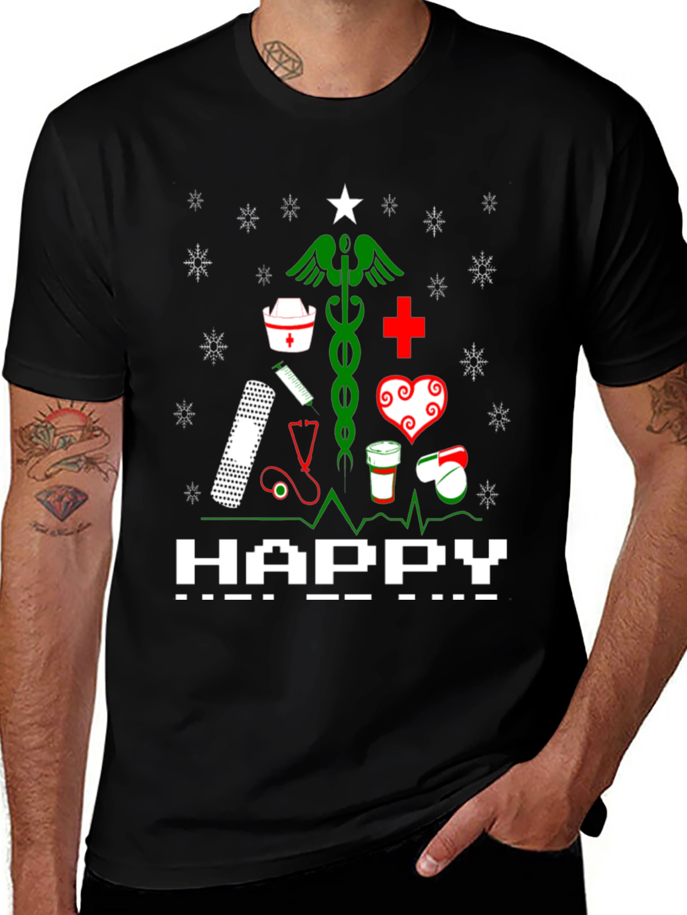 Nurse Christmas Tree Graphic T-Shirt