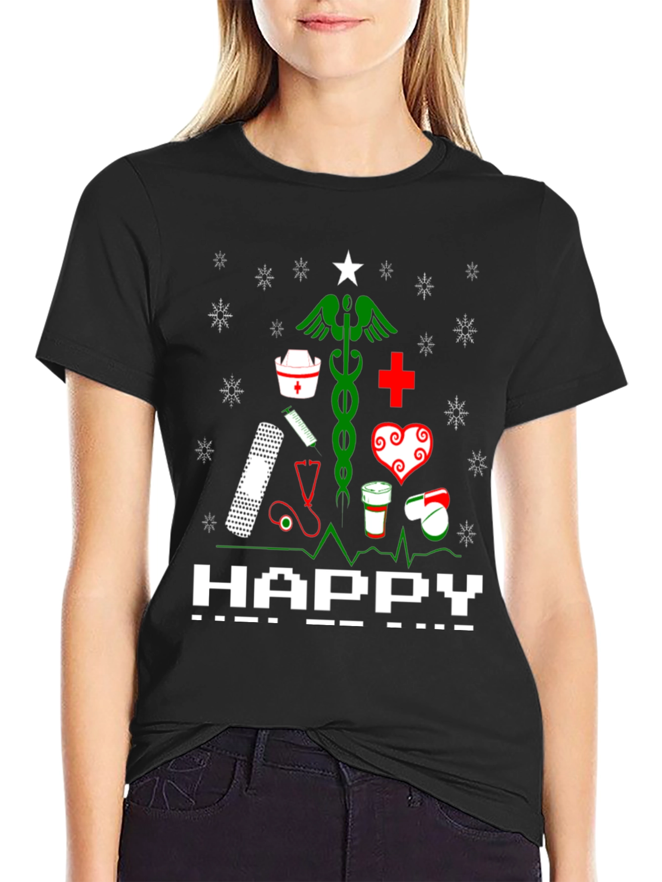 Nurse Christmas Tree Graphic T-Shirt
