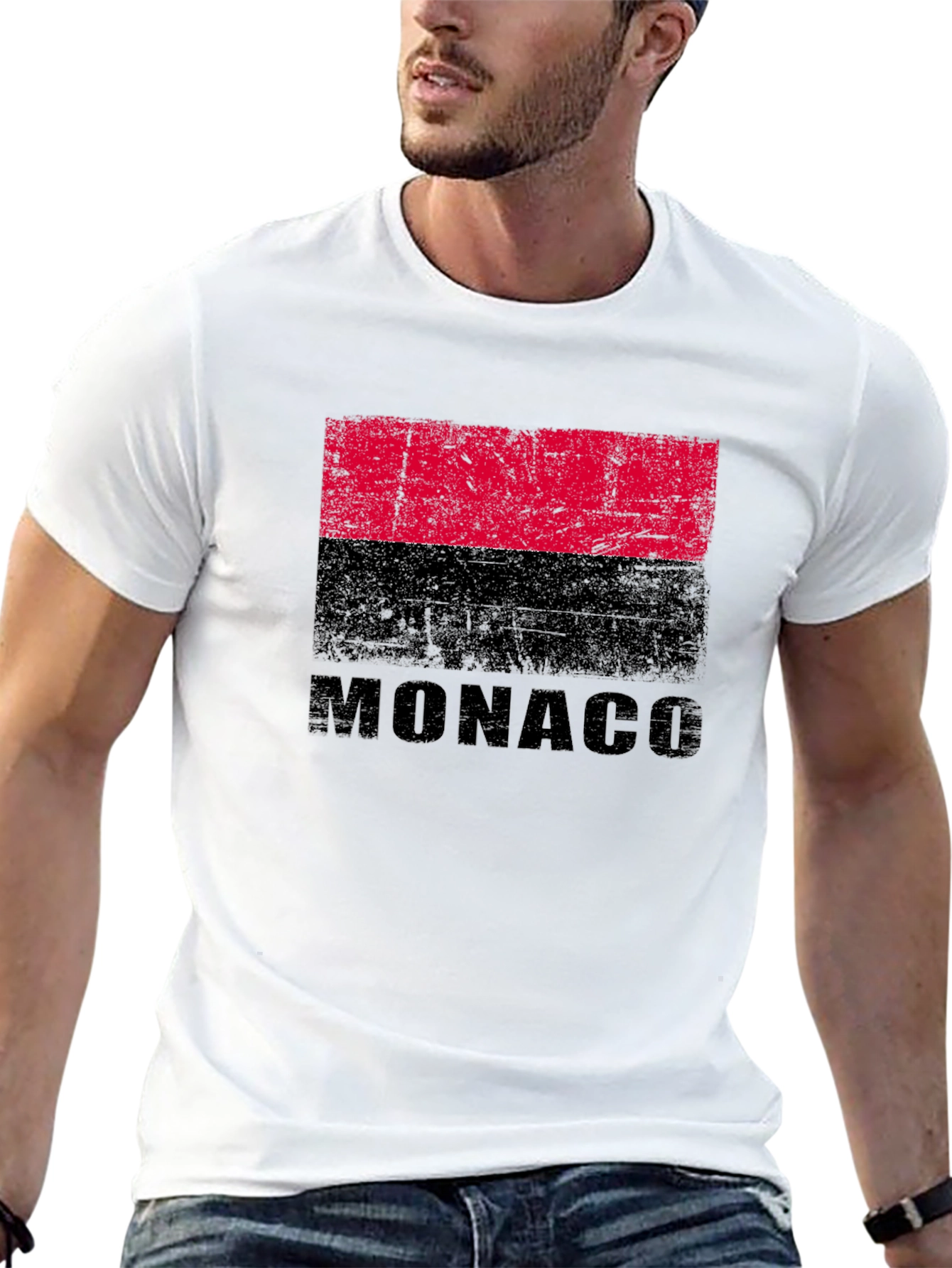 Monaco Flag Graphic T-Shirt - Distressed Design