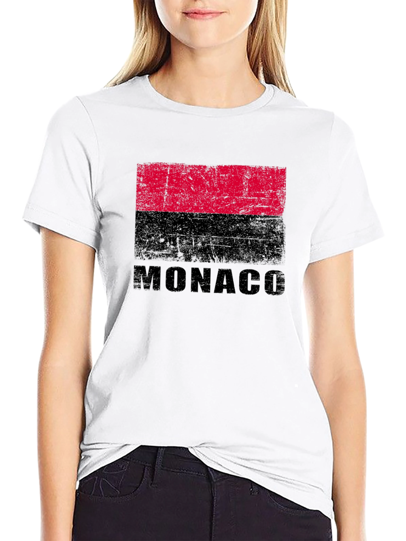 Monaco Flag Graphic T-Shirt - Distressed Design