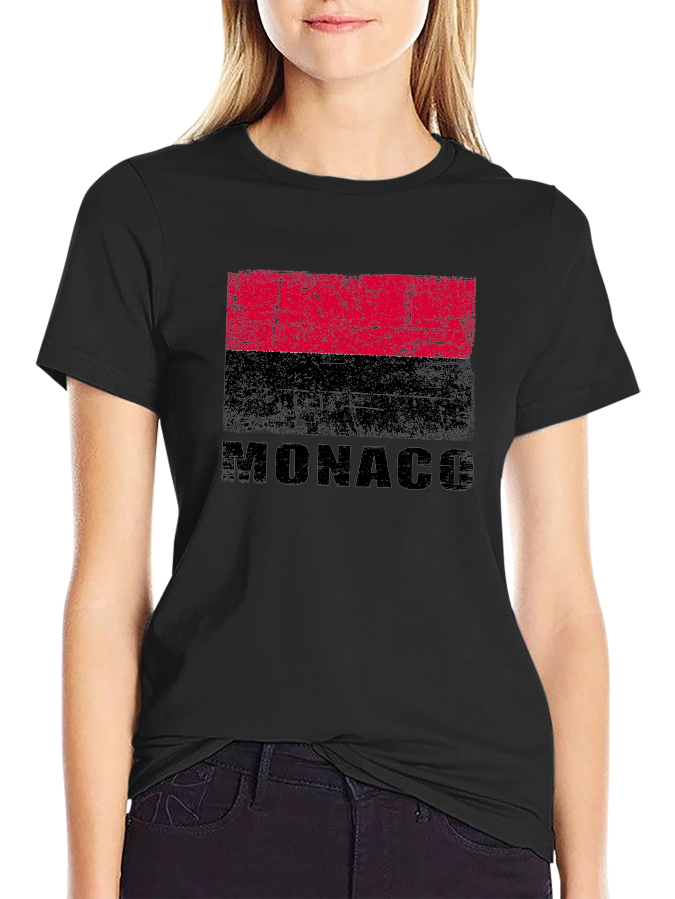 Monaco Flag Graphic T-Shirt - Distressed Design