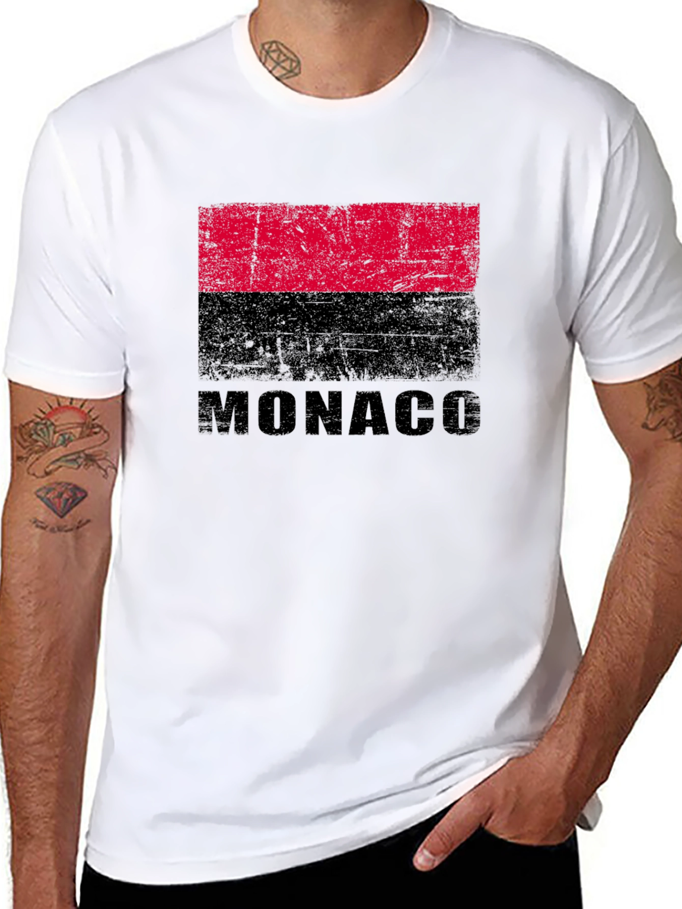 Monaco Flag Graphic T-Shirt - Distressed Design
