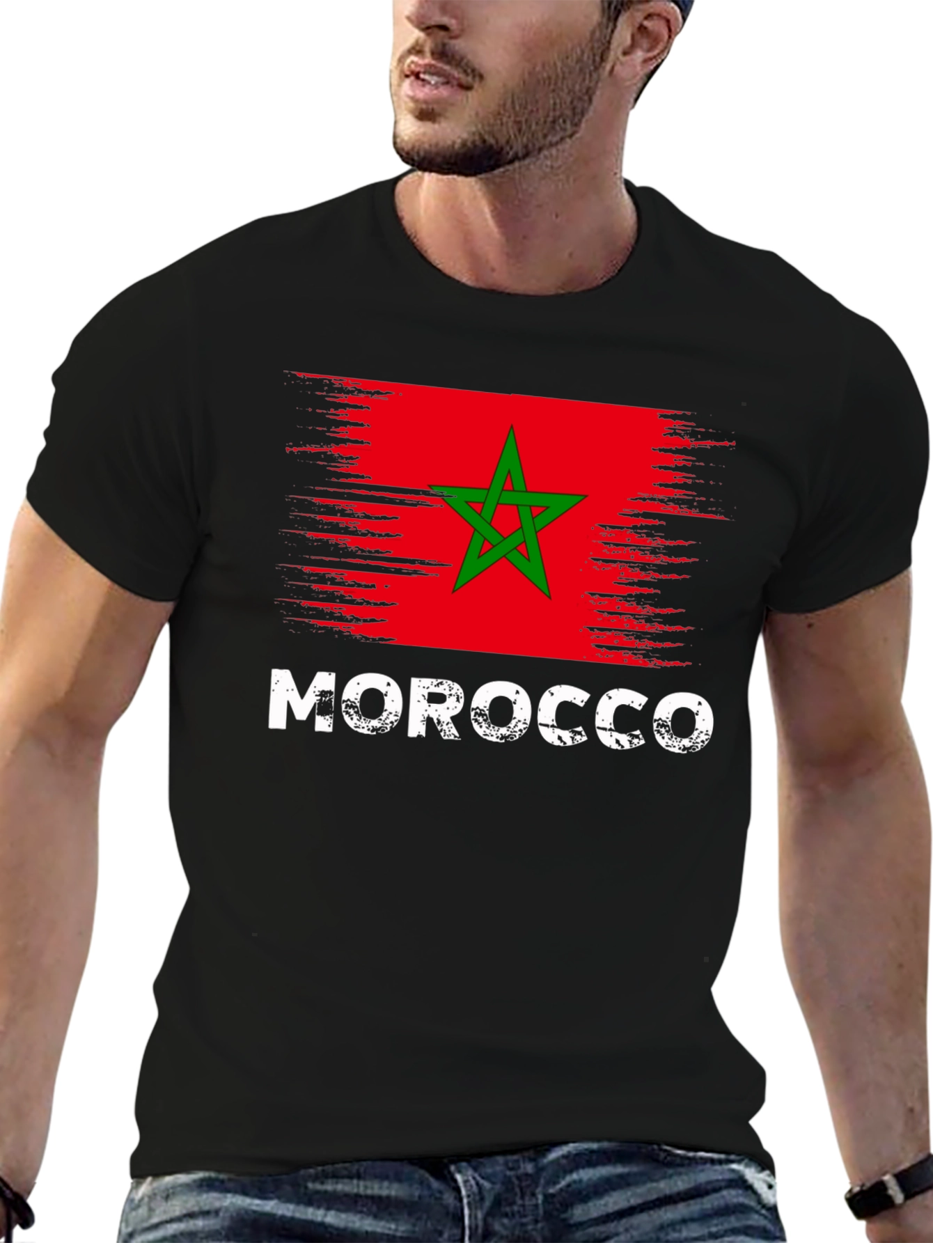 Morocco Flag Graphic Black T-Shirt