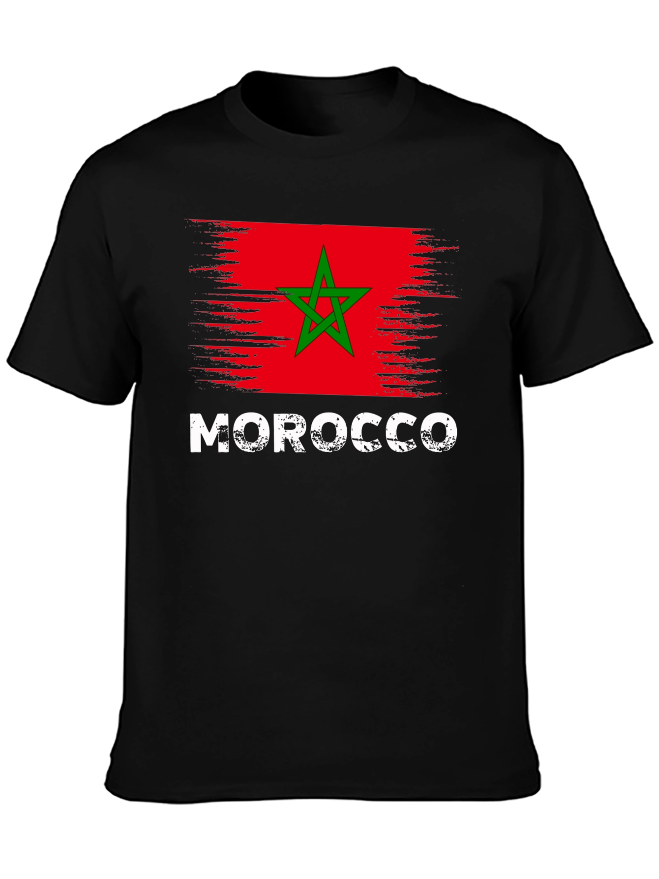 Morocco Flag Graphic Black T-Shirt