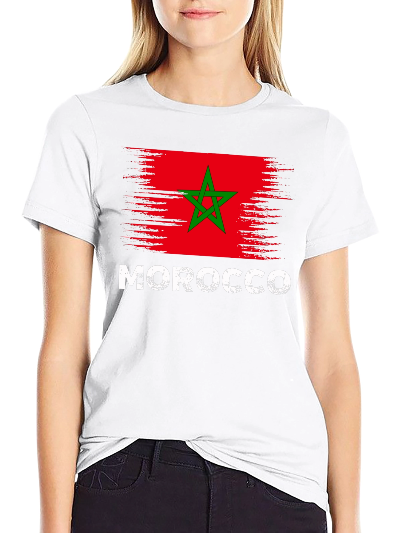 Morocco Flag Graphic Black T-Shirt