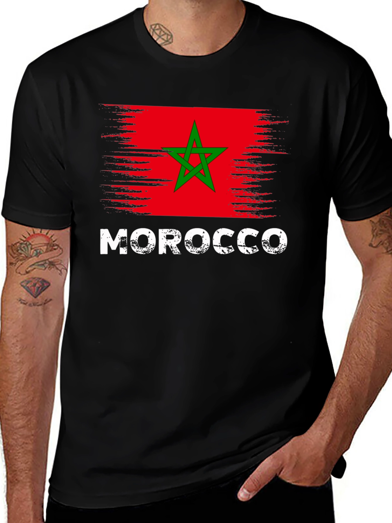 Morocco Flag Graphic Black T-Shirt