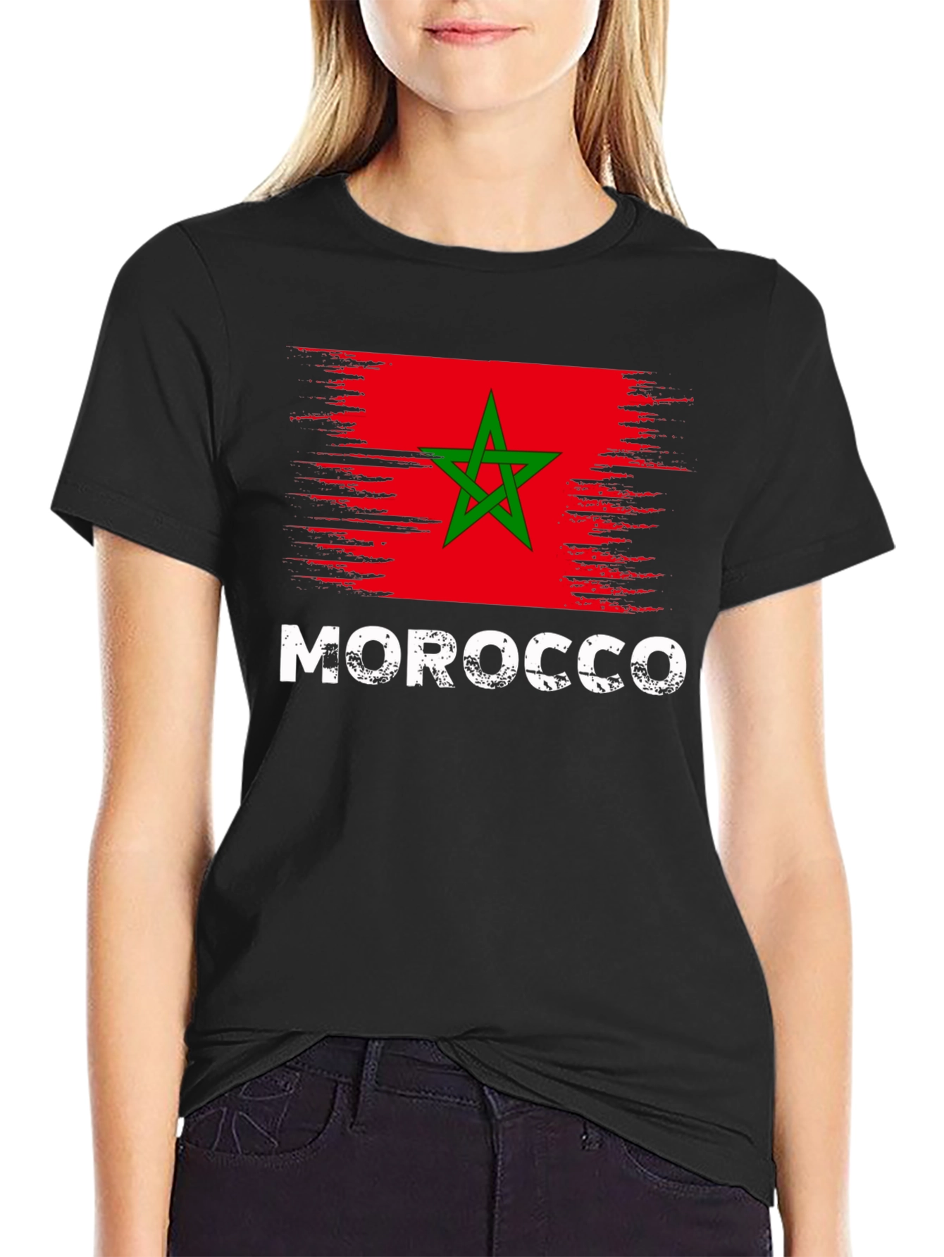 Morocco Flag Graphic Black T-Shirt
