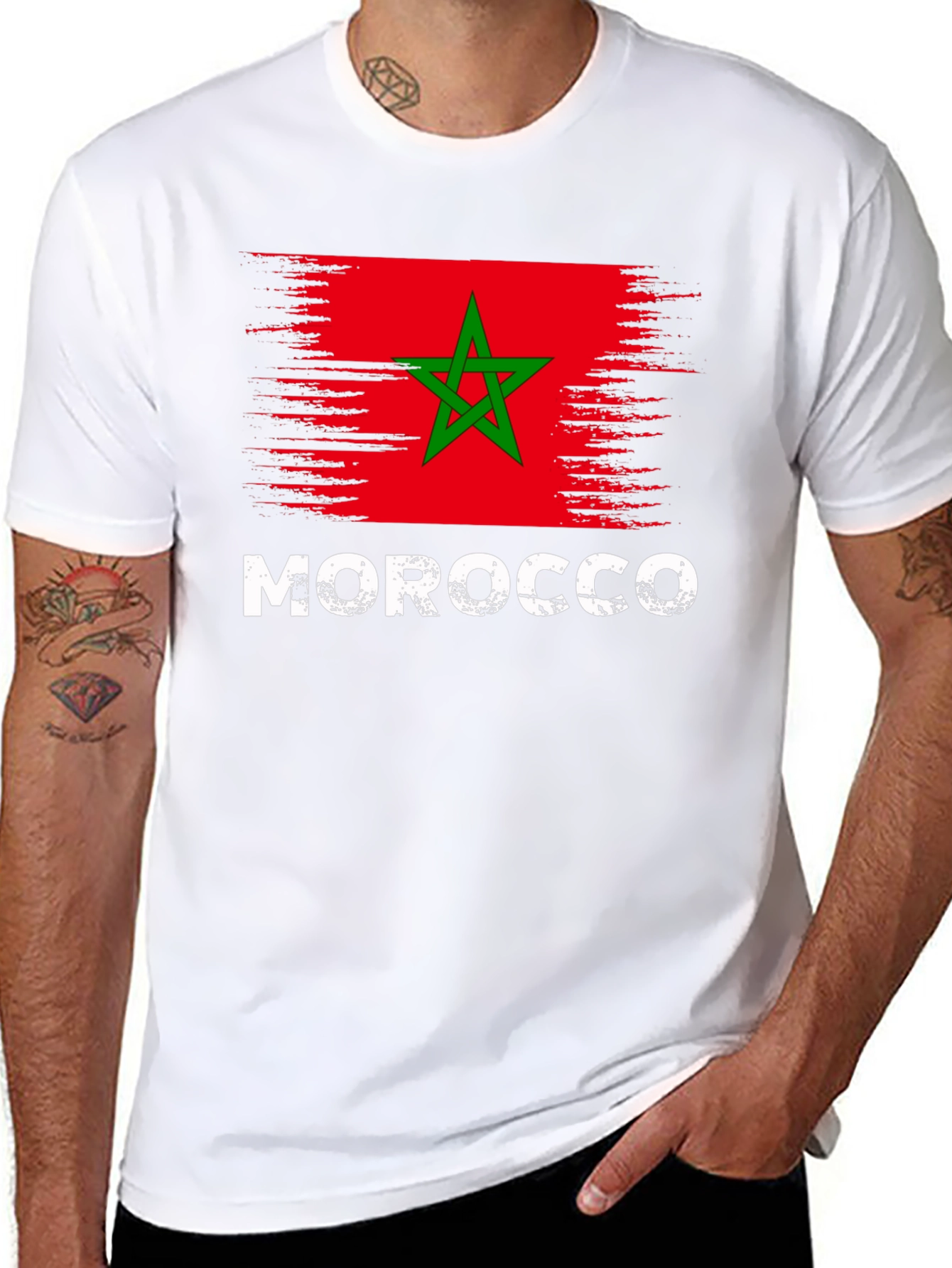 Morocco Flag Graphic Black T-Shirt