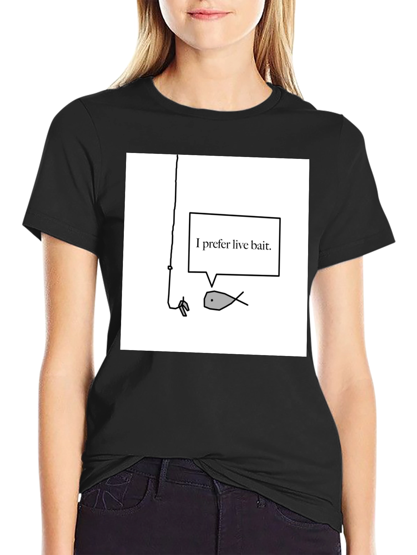 Live Bait Fish Graphic Tee - Black Cotton Shirt