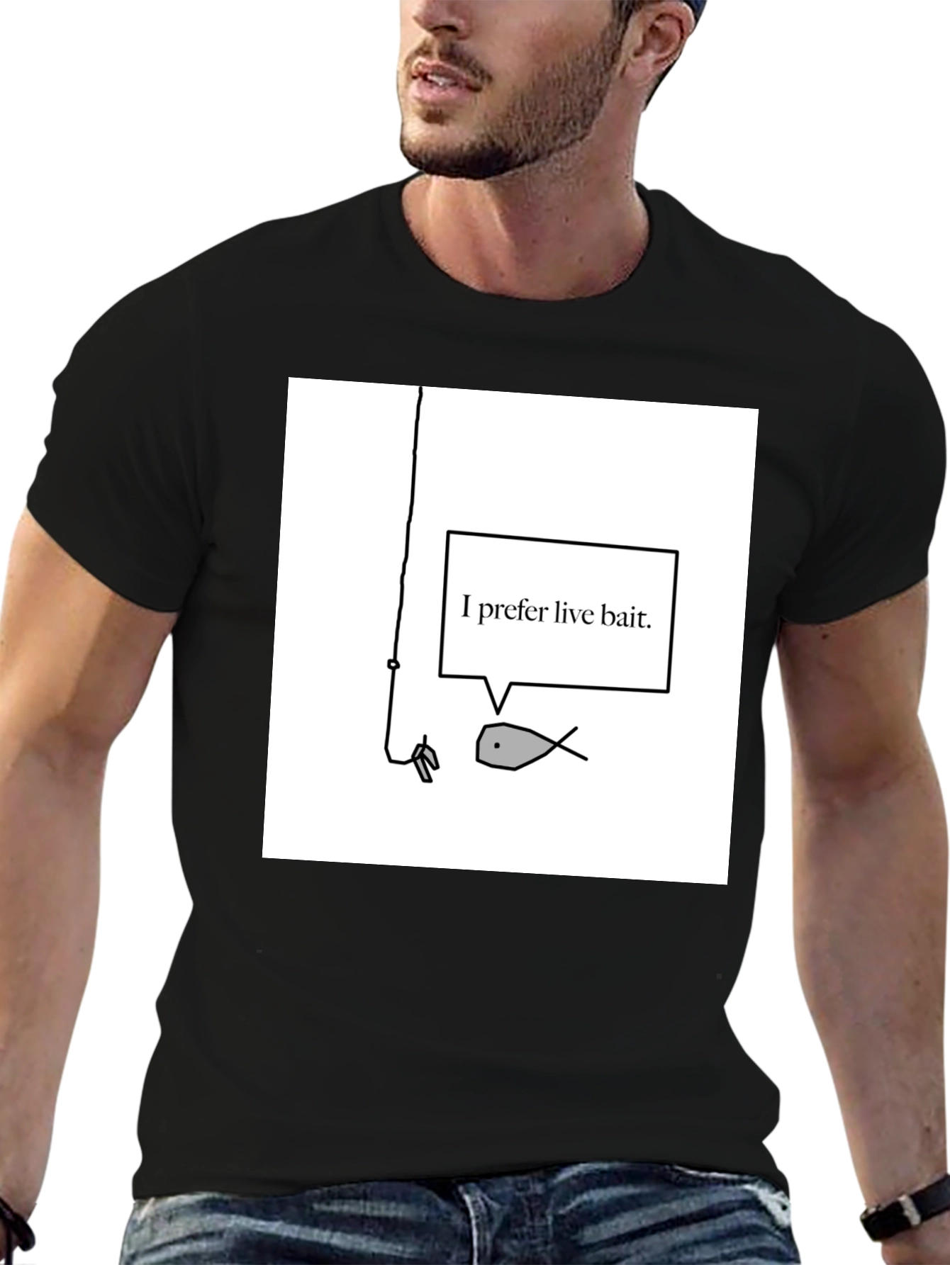 Live Bait Fish Graphic Tee - Black Cotton Shirt