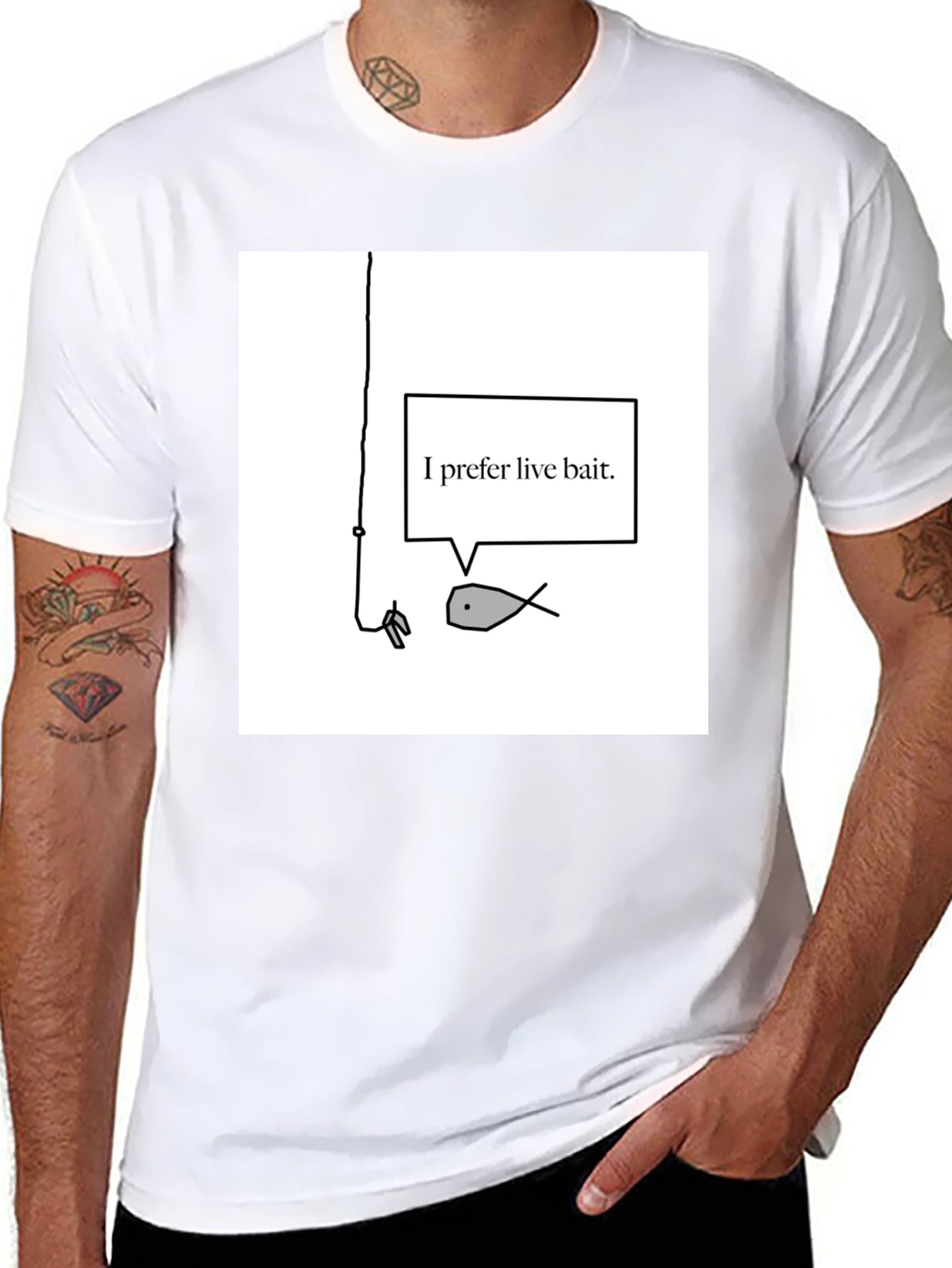 Live Bait Fish Graphic Tee - Black Cotton Shirt