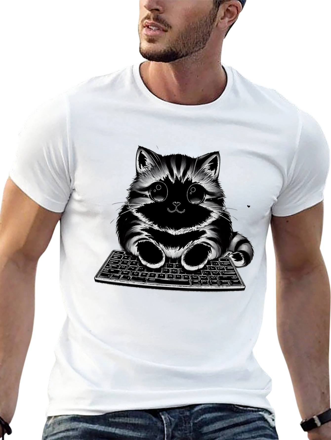 Cute Cat Keyboard Graphic Tee