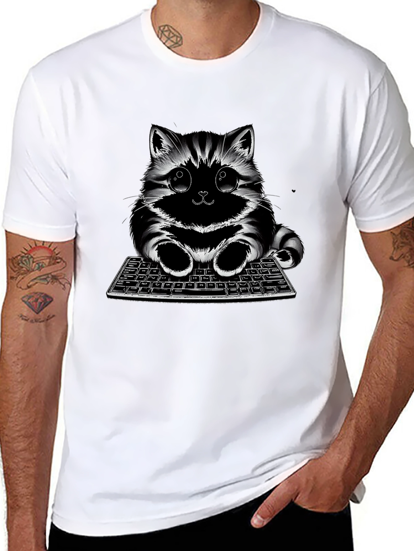Cute Cat Keyboard Graphic Tee