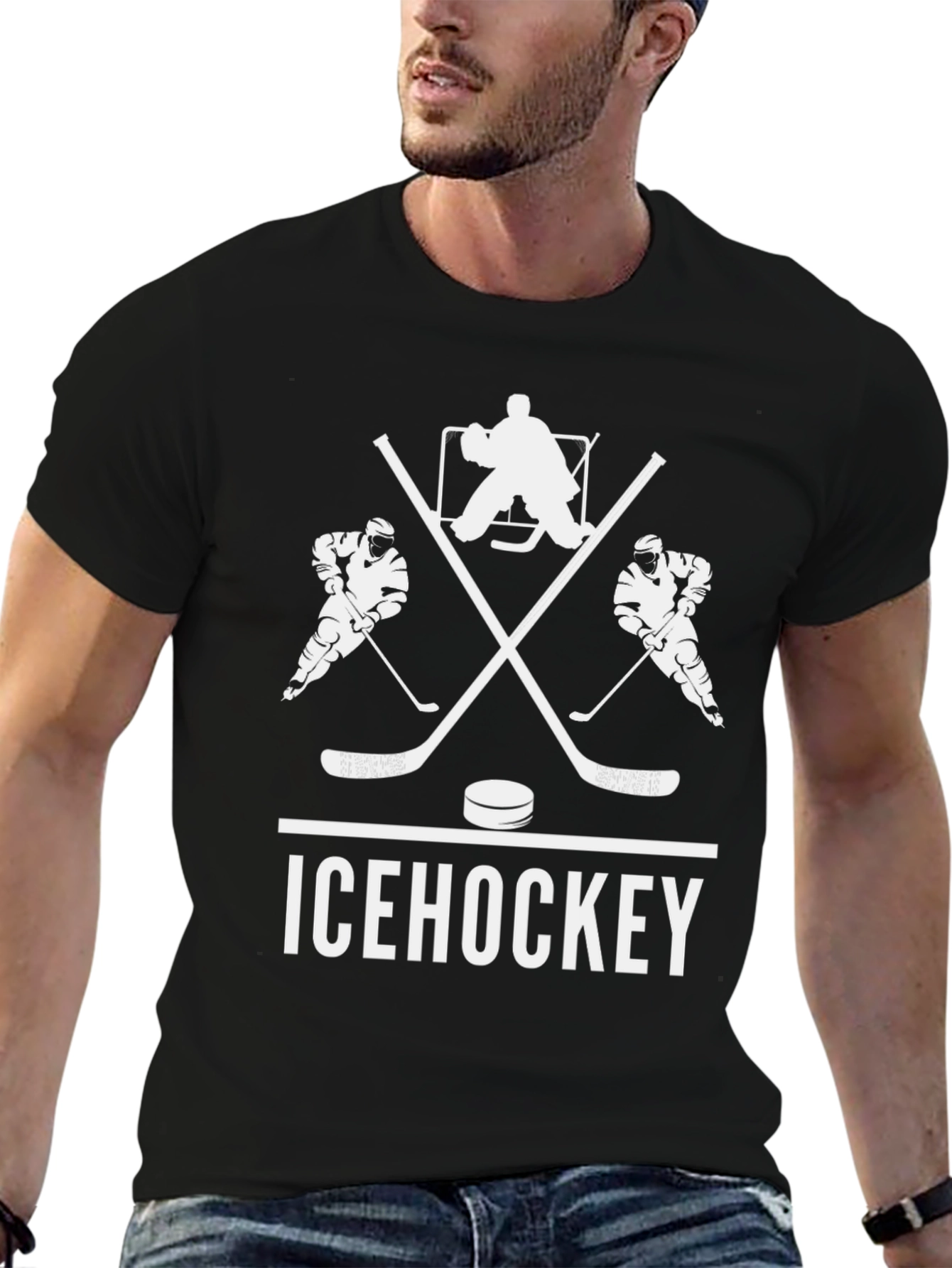 Ice Hockey Graphic T-Shirt - Black Cotton Tee