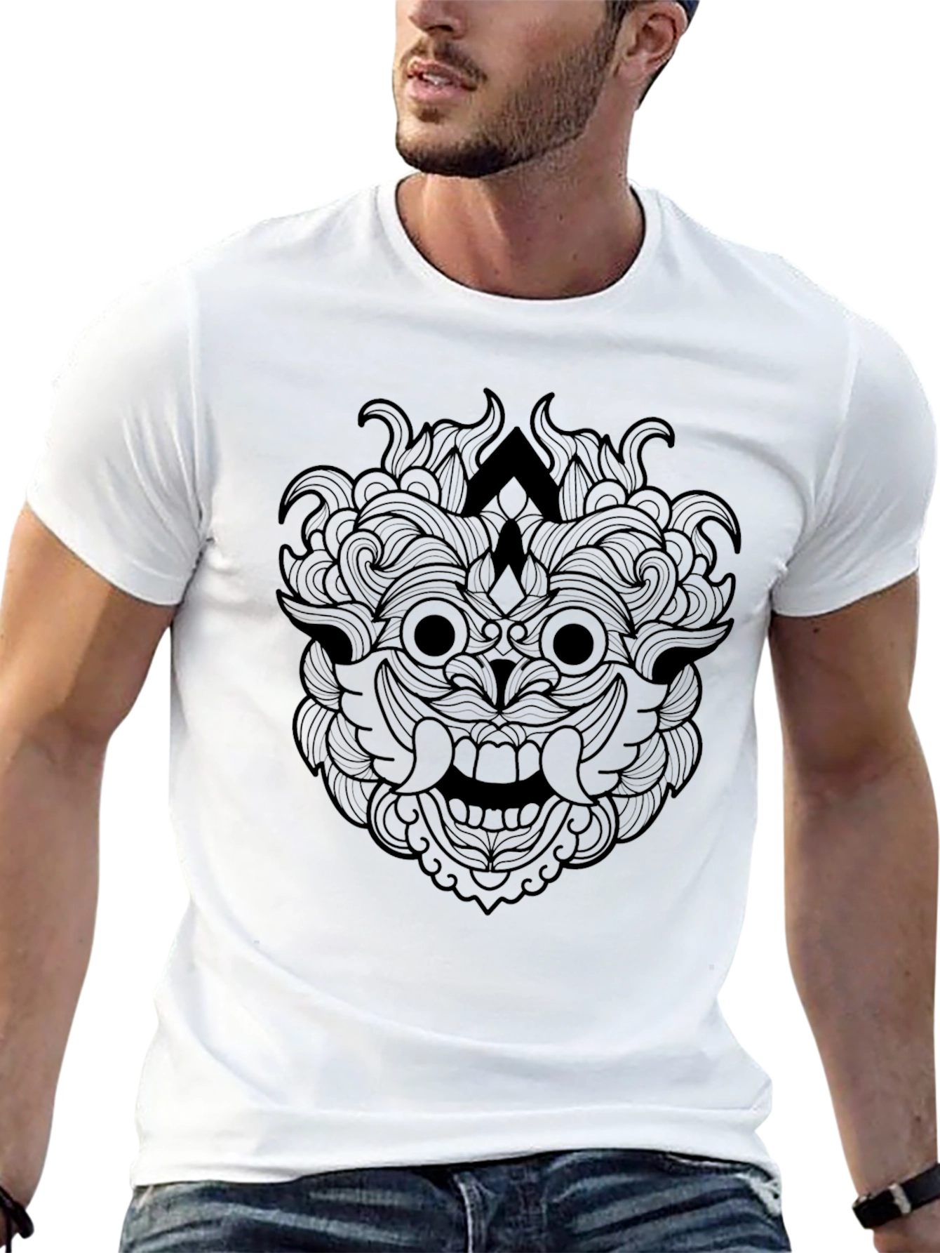 Black Graphic Tee - Intricate Mask Design