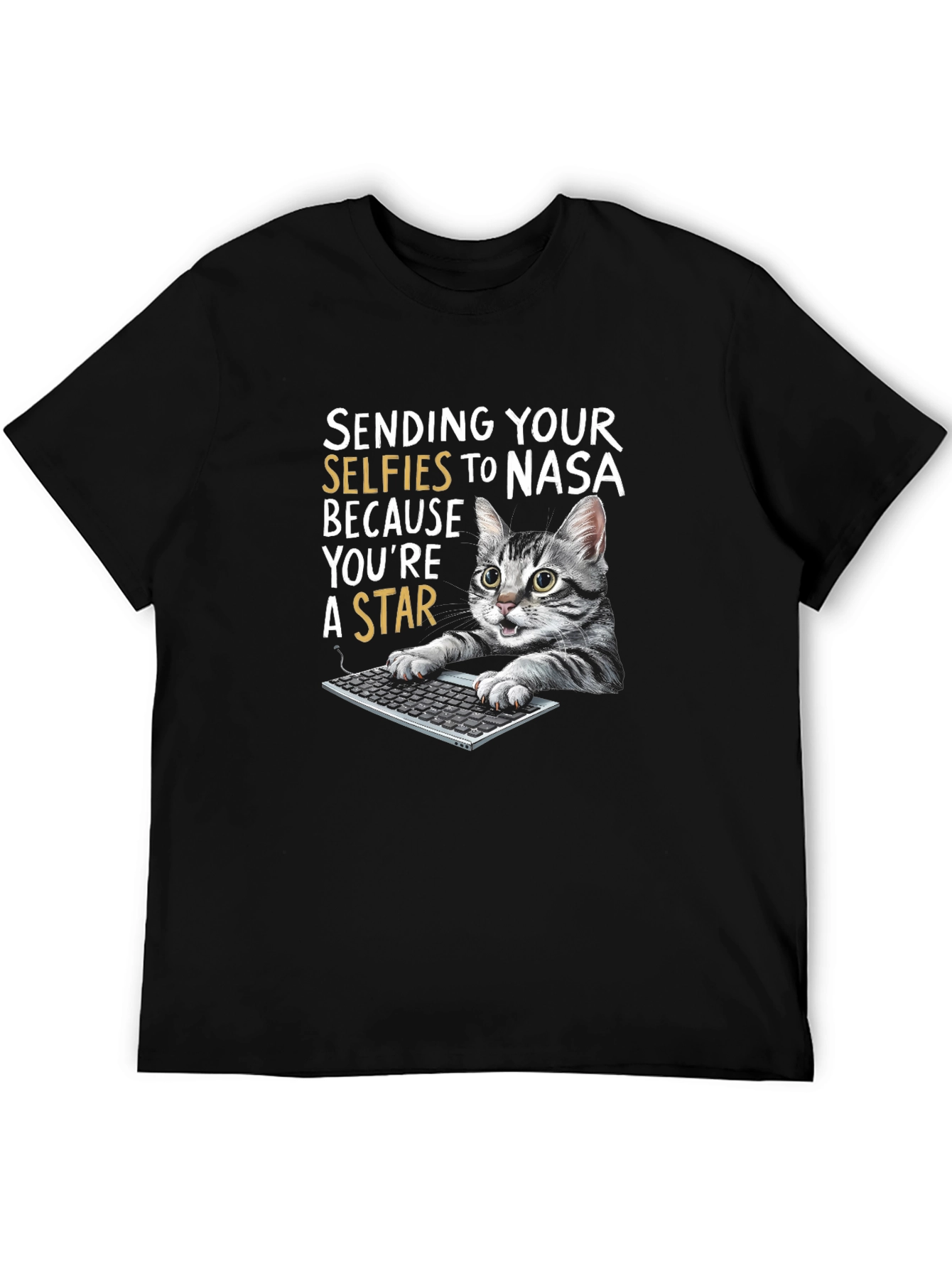 Funny Cat T-Shirt - Sending Selfies to NASA