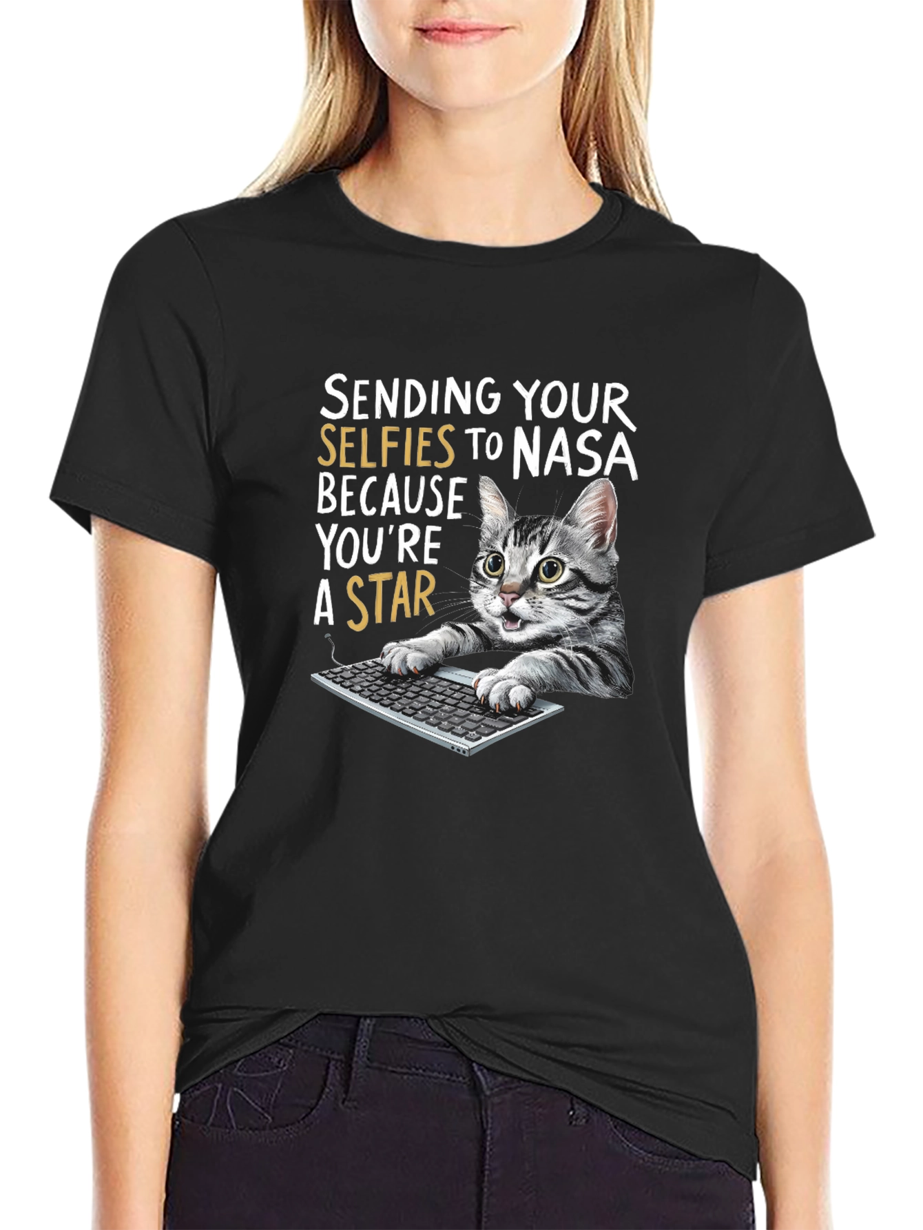 Funny Cat T-Shirt - Sending Selfies to NASA