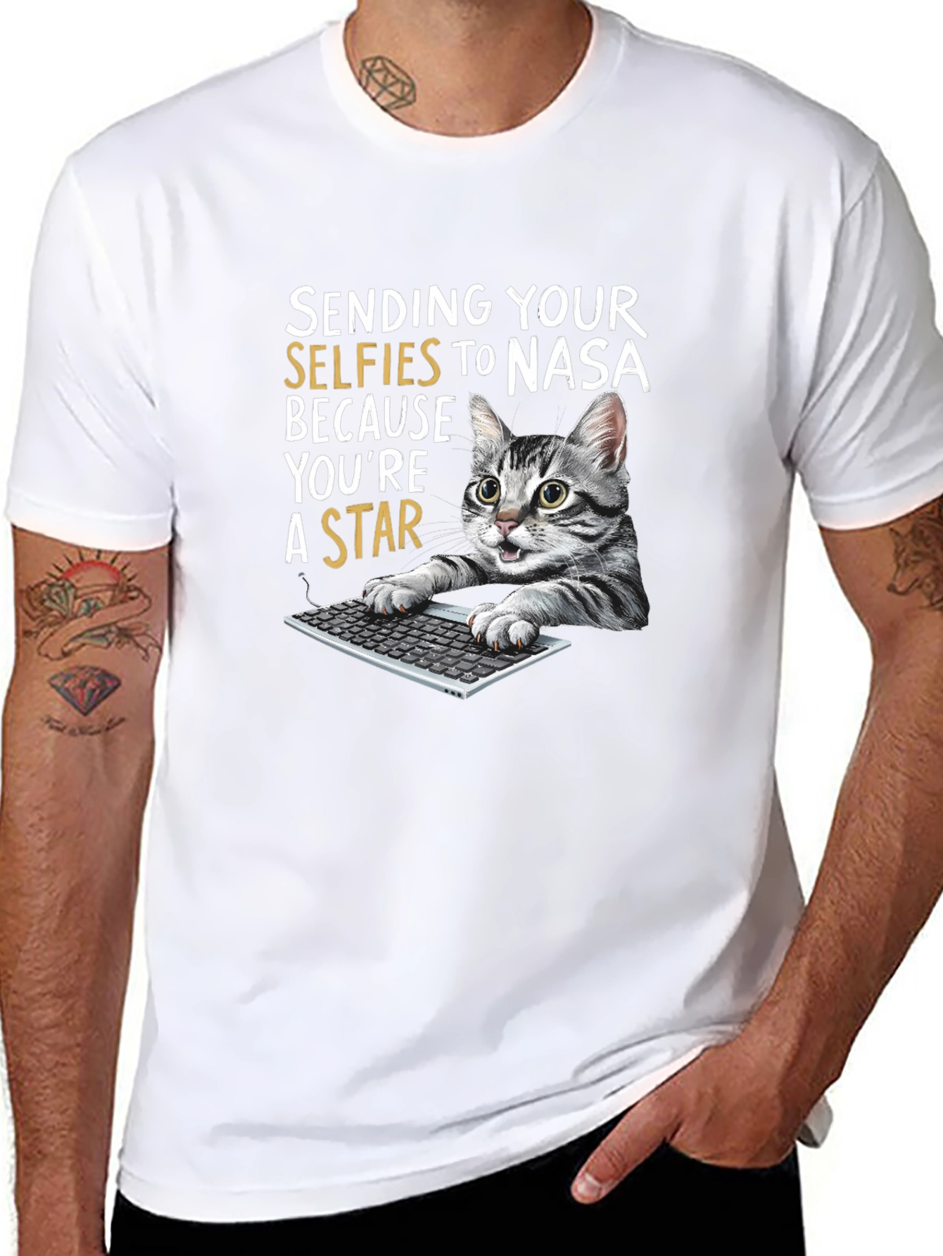 Funny Cat T-Shirt - Sending Selfies to NASA