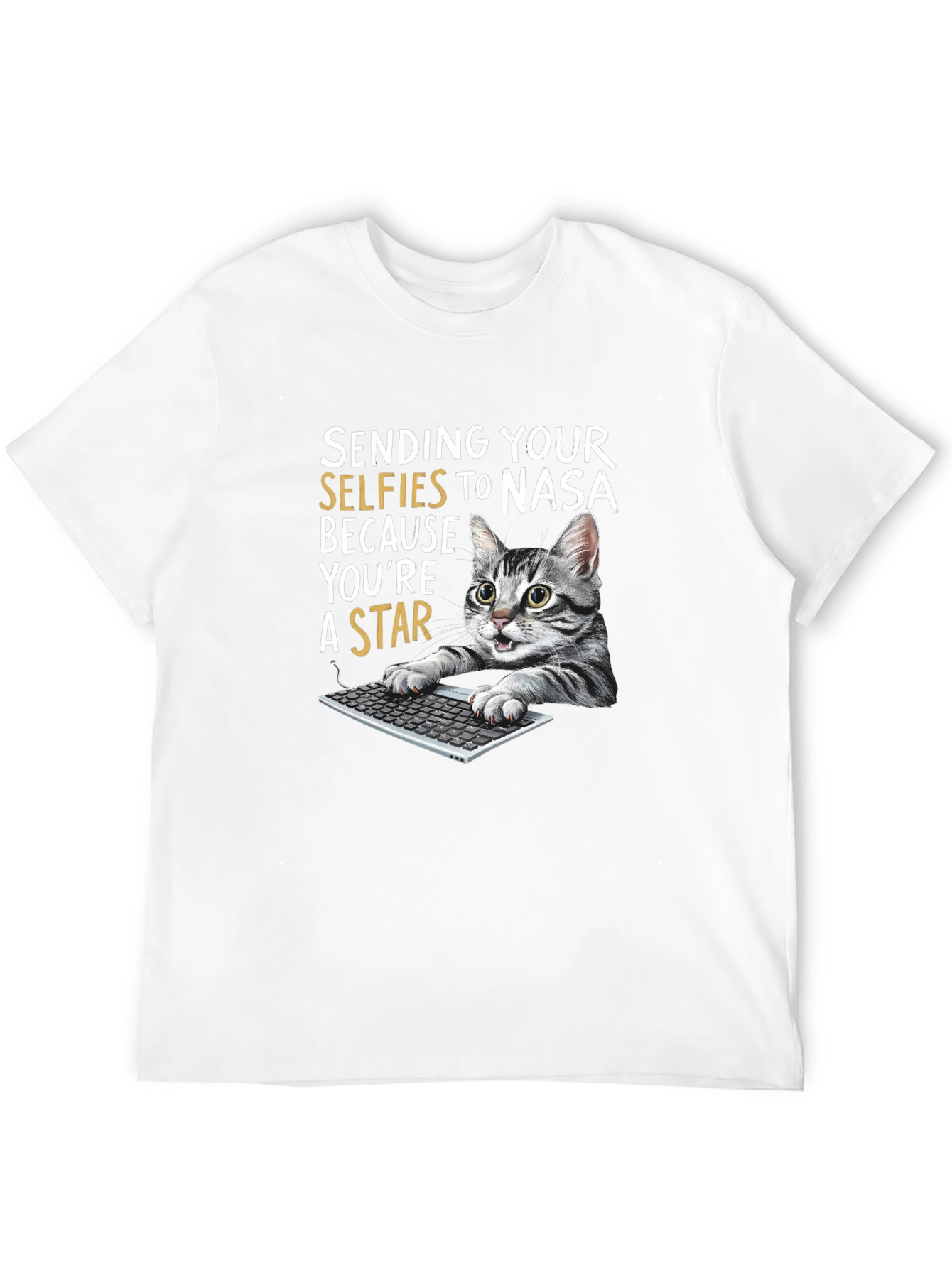 Funny Cat T-Shirt - Sending Selfies to NASA