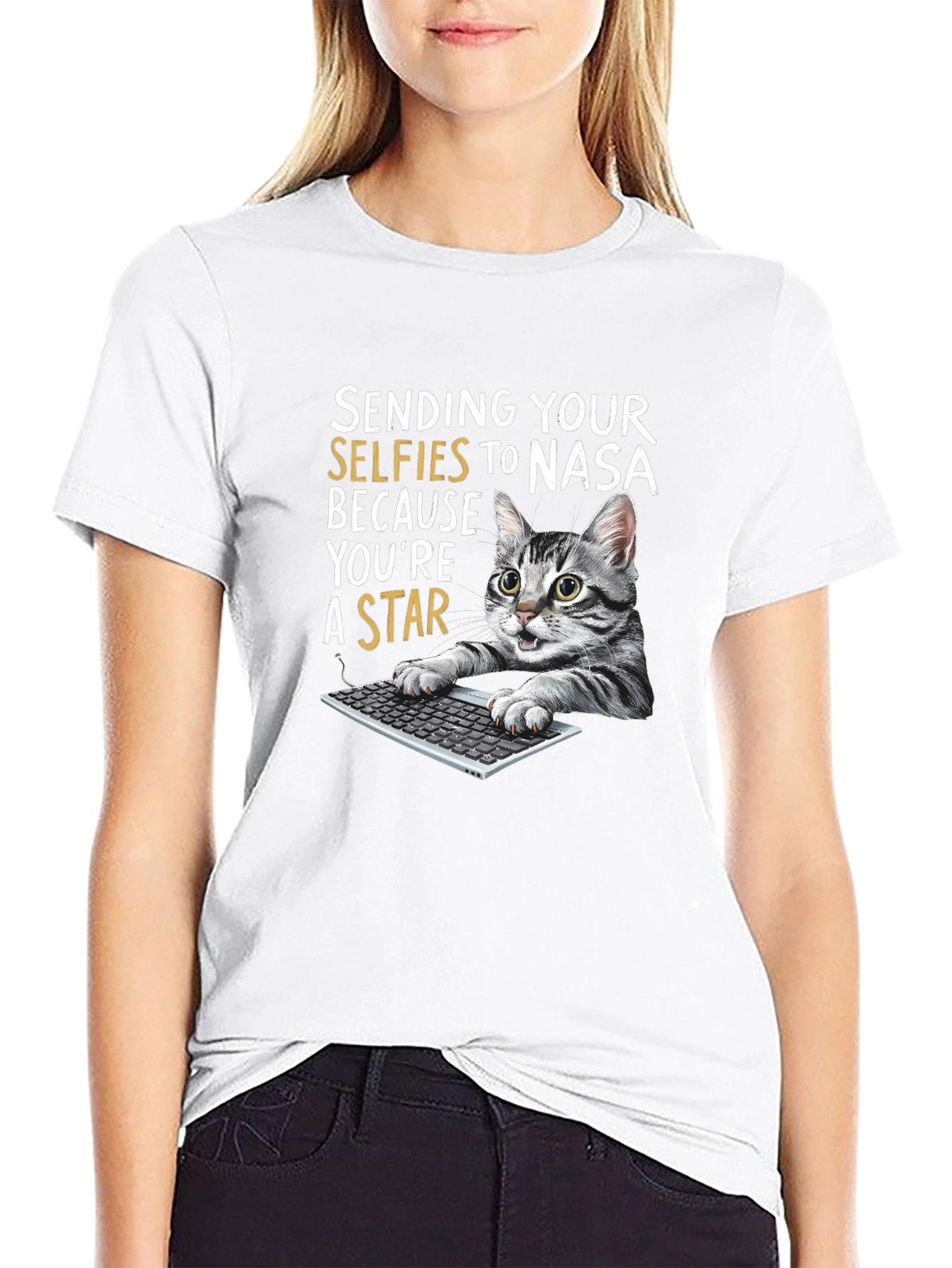 Funny Cat T-Shirt - Sending Selfies to NASA