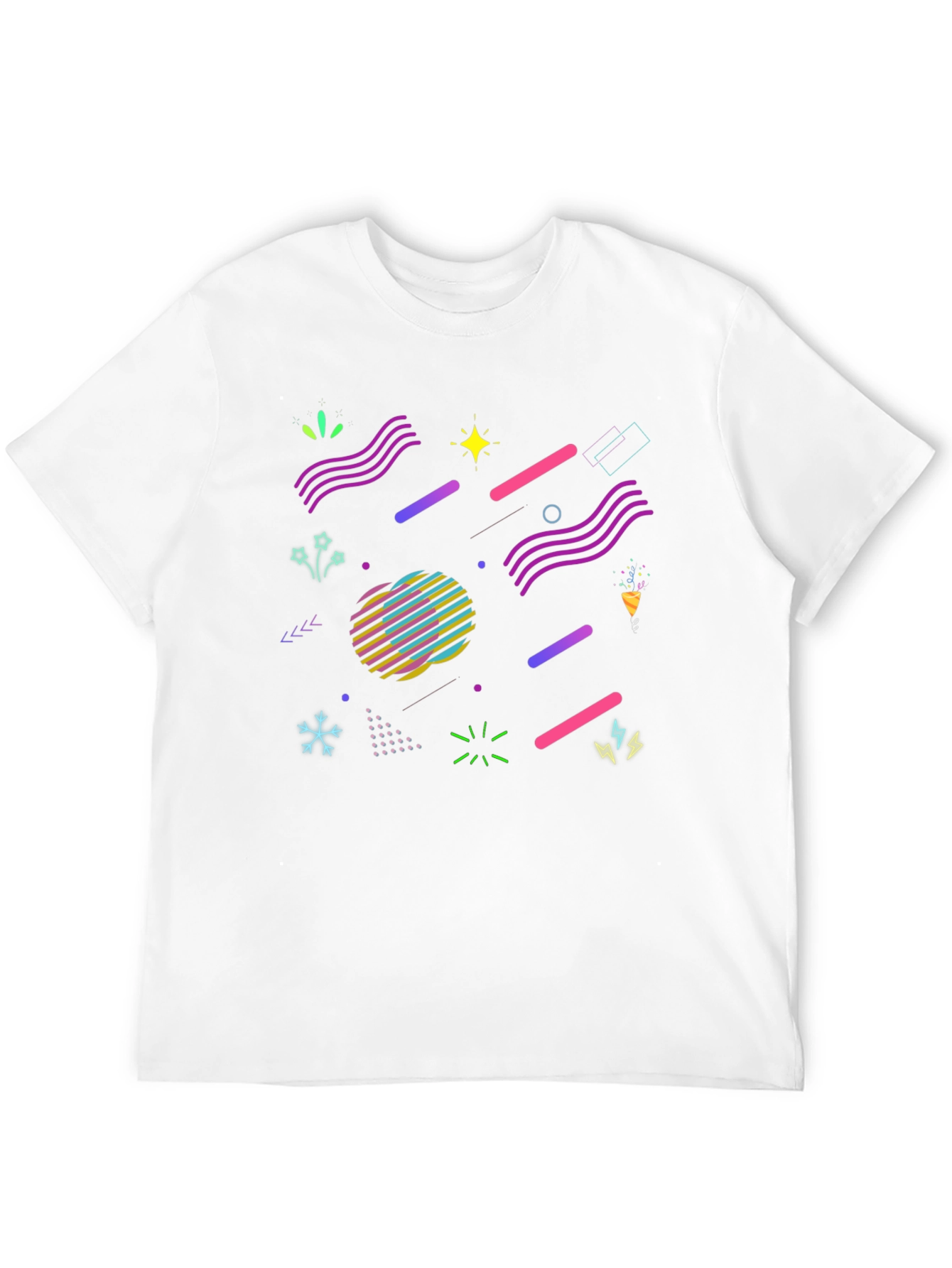 Retro 80s Geometric Pattern Black T-Shirt