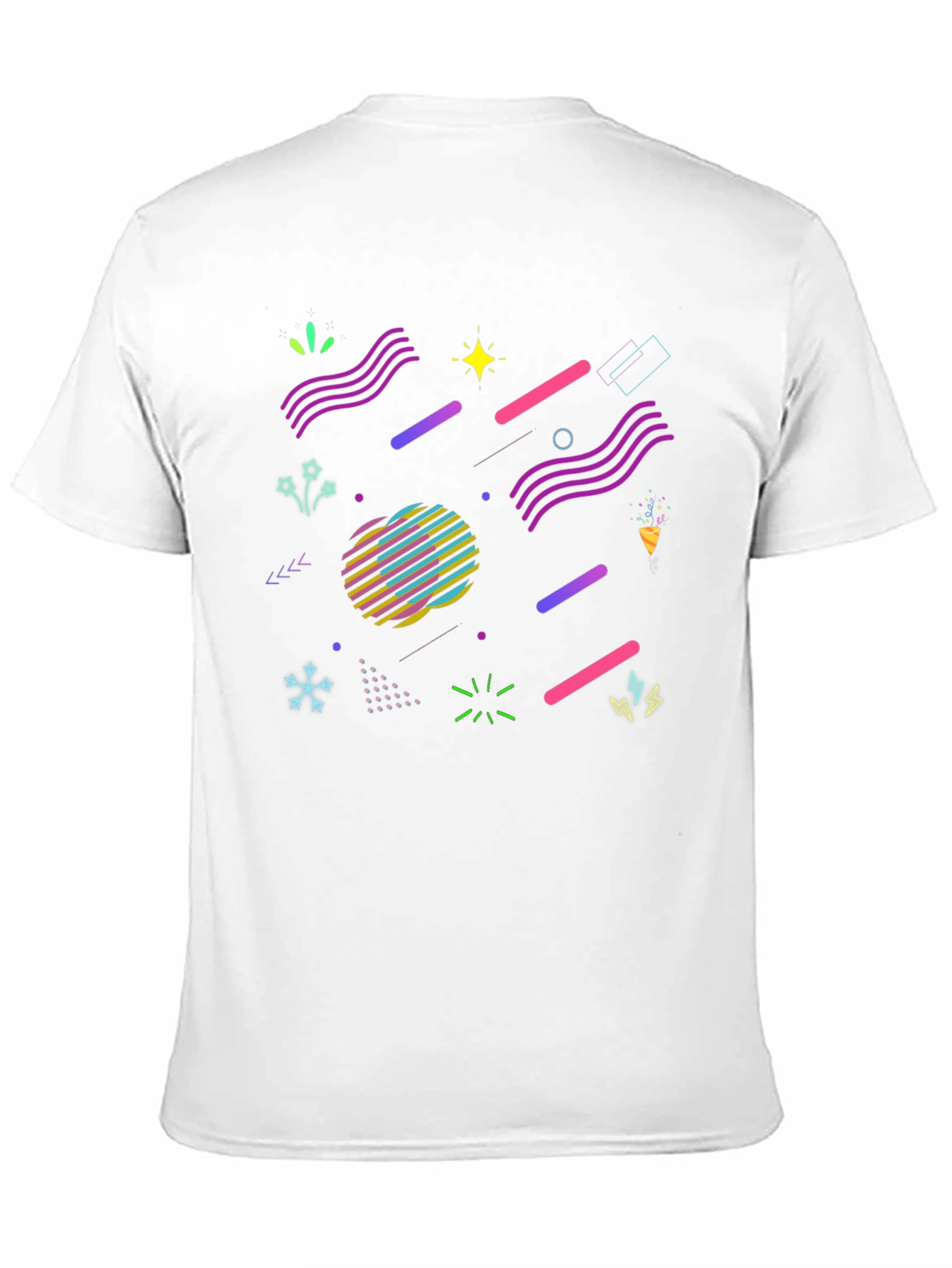 Retro 80s Geometric Pattern Black T-Shirt