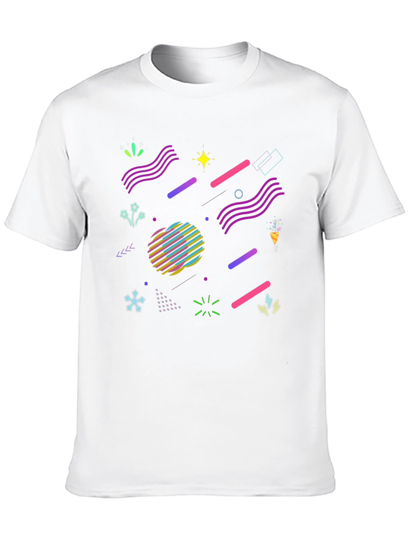 Retro 80s Geometric Pattern Black T-Shirt