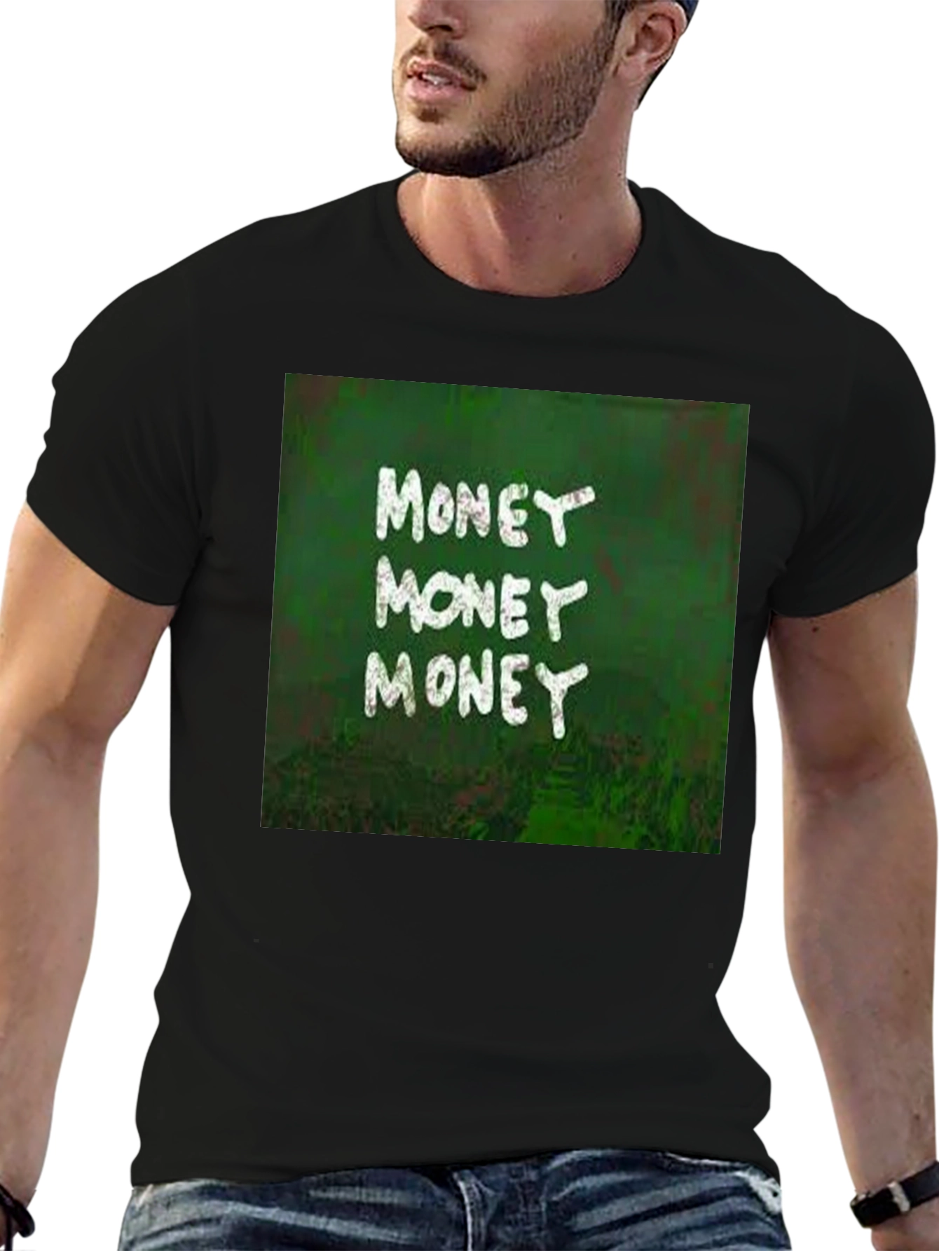 Money Graphic Print Black T-Shirt