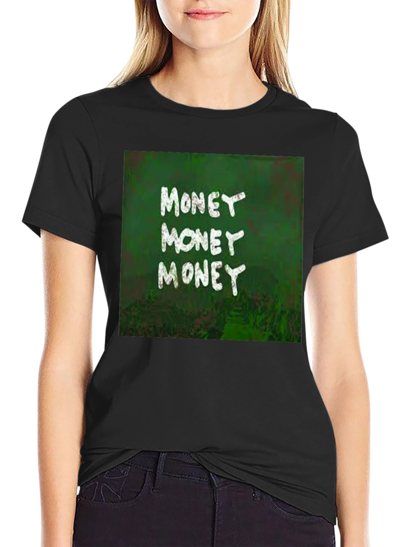 Money Graphic Print Black T-Shirt
