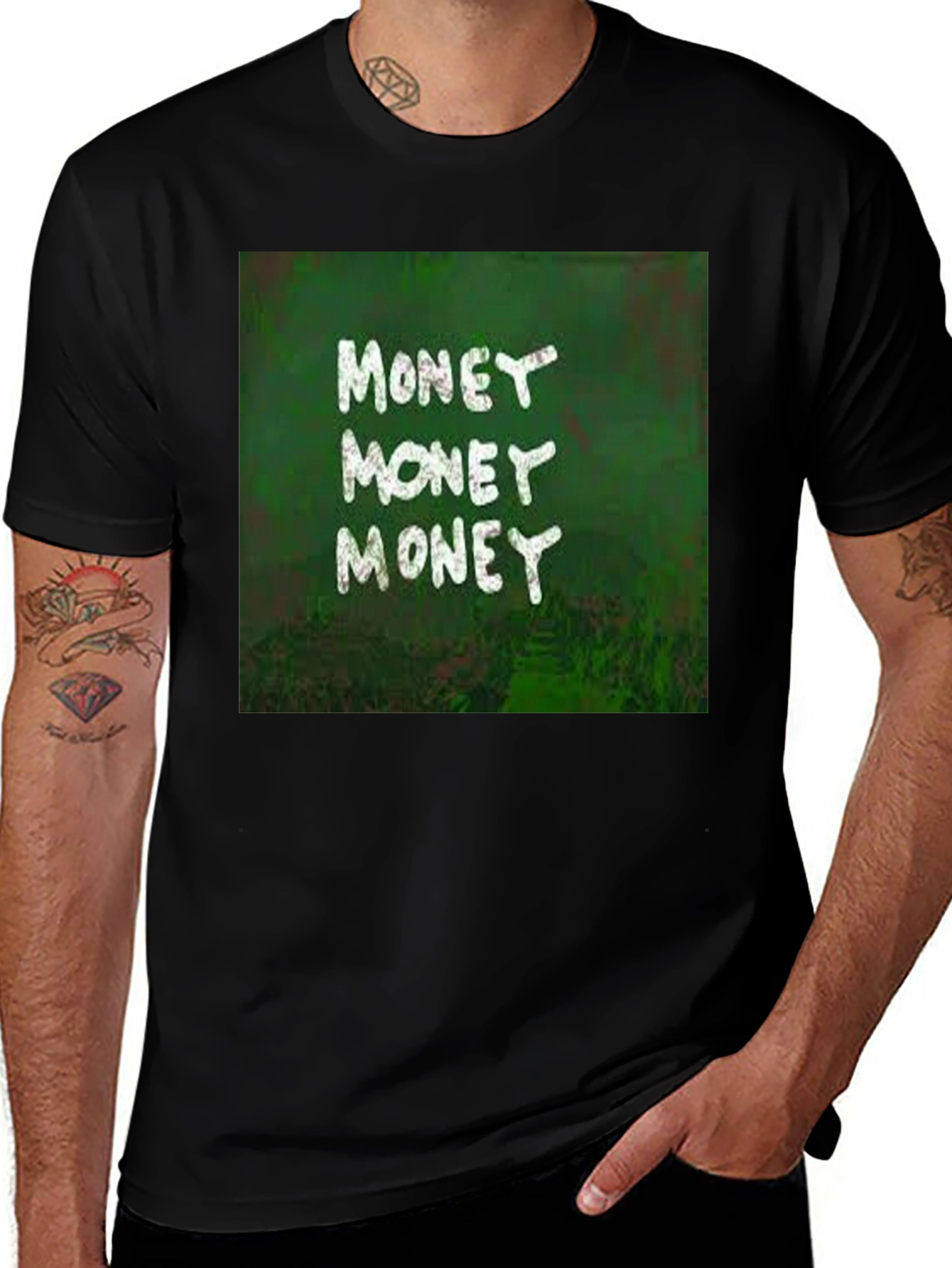 Money Graphic Print Black T-Shirt