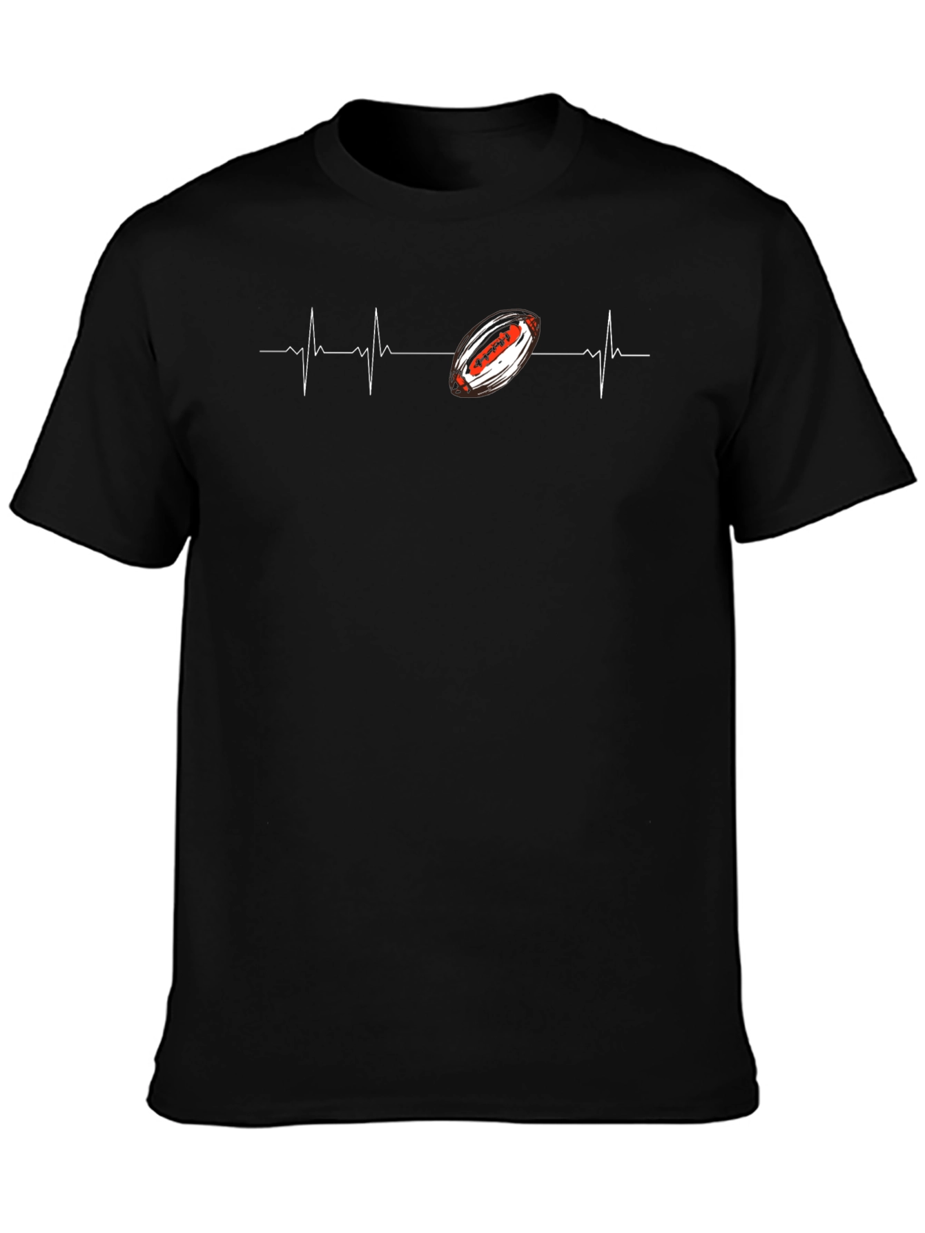 Football Heartbeat Graphic Tee - Black Cotton T-Shirt
