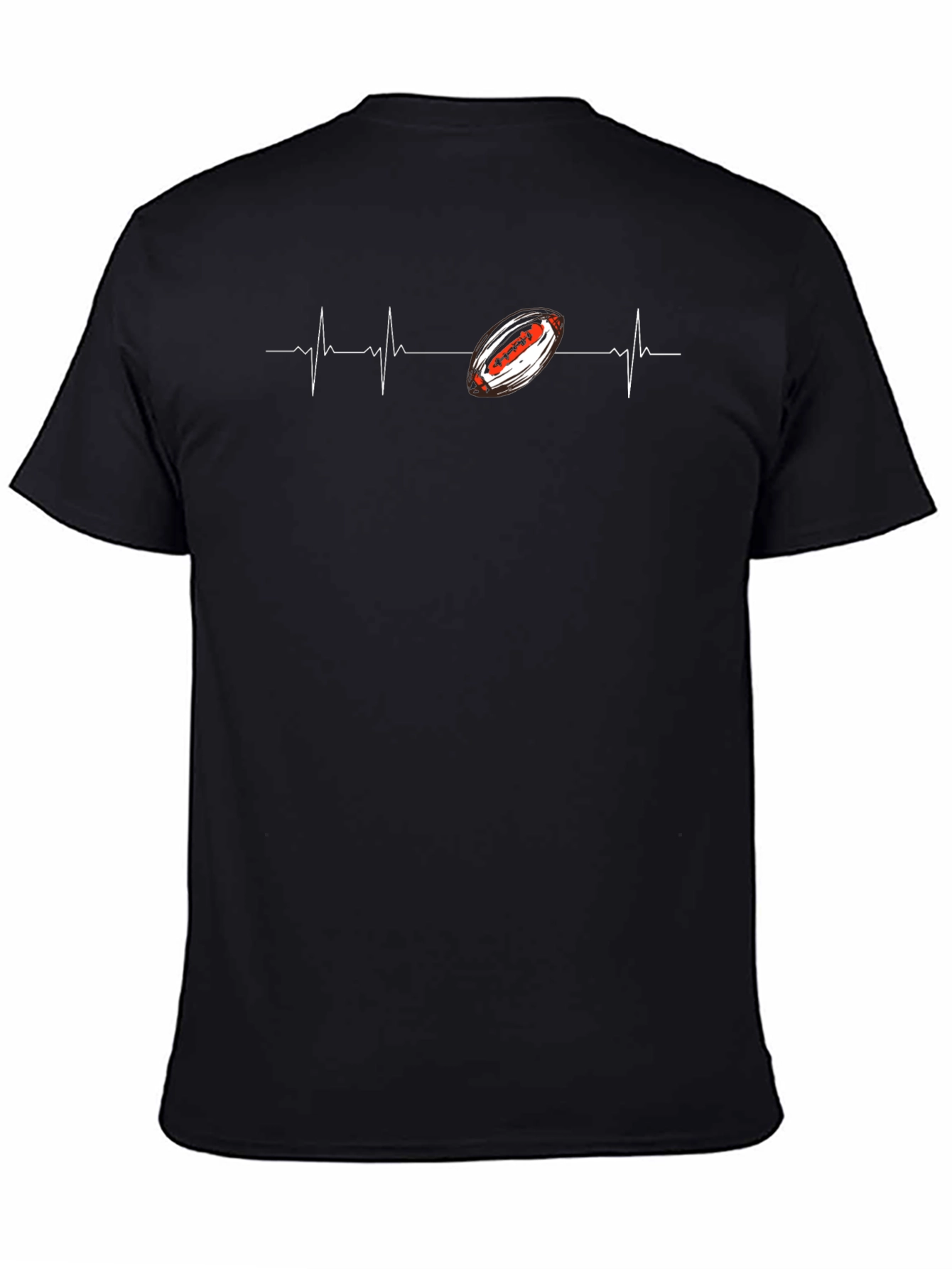 Football Heartbeat Graphic Tee - Black Cotton T-Shirt