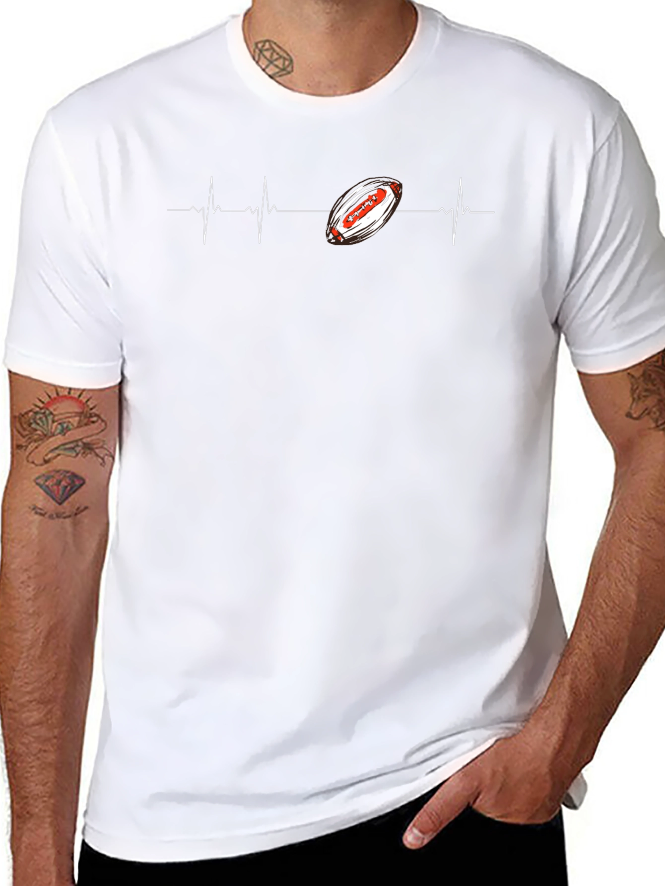Football Heartbeat Graphic Tee - Black Cotton T-Shirt