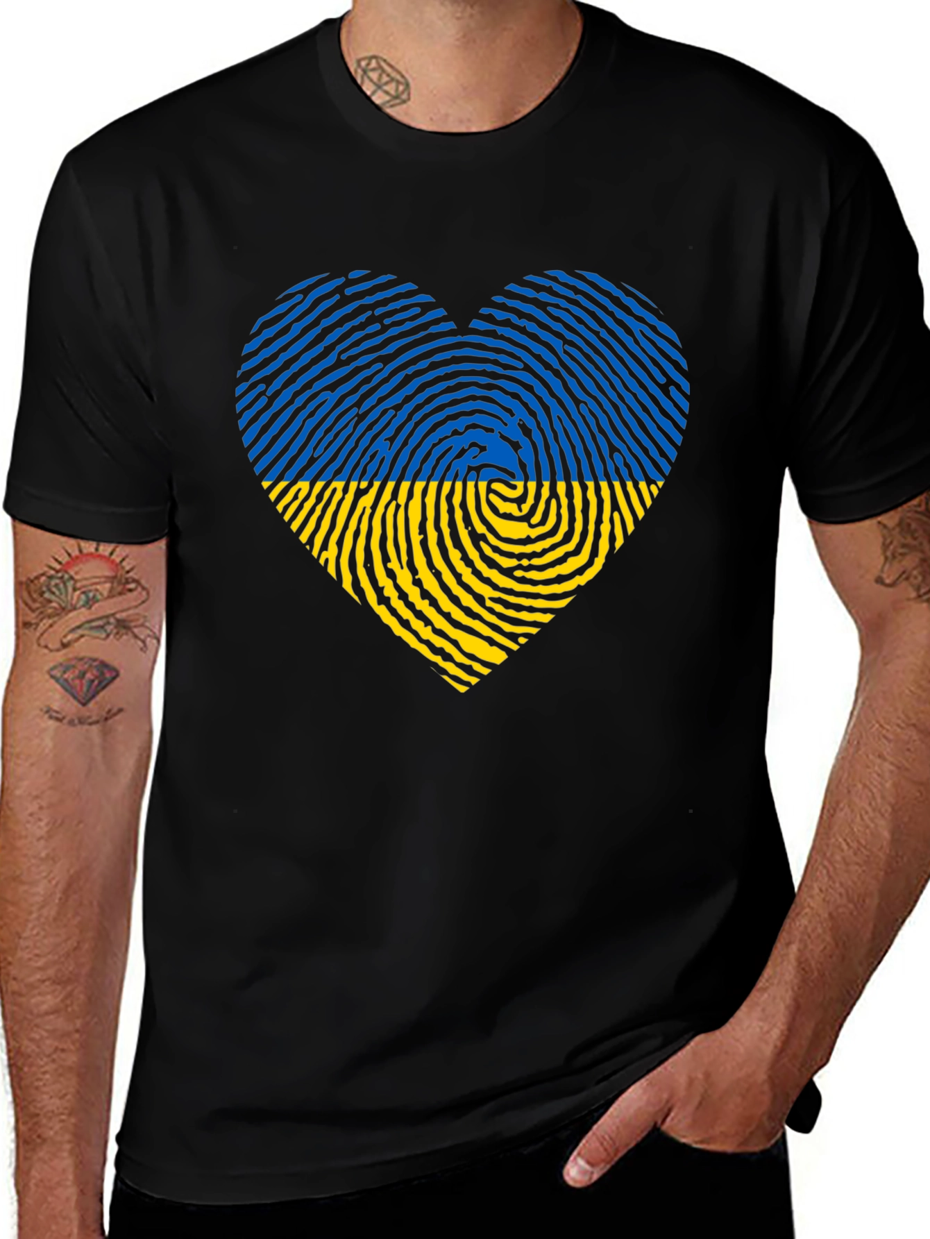 Ukraine Flag Heart Black T-Shirt